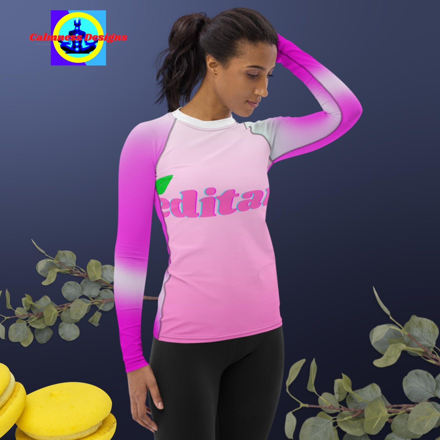 Meditation Designs, Green-Leaf, Women's Rash Guard