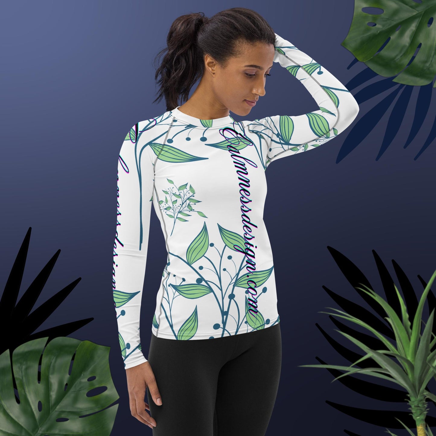 Nature Yoga Logo, Designer's Styles, Creative Designs Creative, Genuine, Authentic, Calmness Designs, Great For Gifts, Design printed on all Apparels, Accessories, Homeware's. Women's Rash Guard