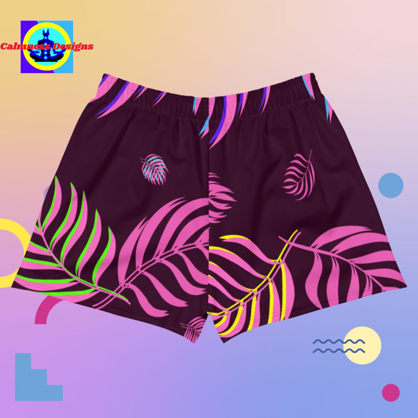 Pink October Leaves Areca Palm, Women’s Recycled Athletic Shorts
