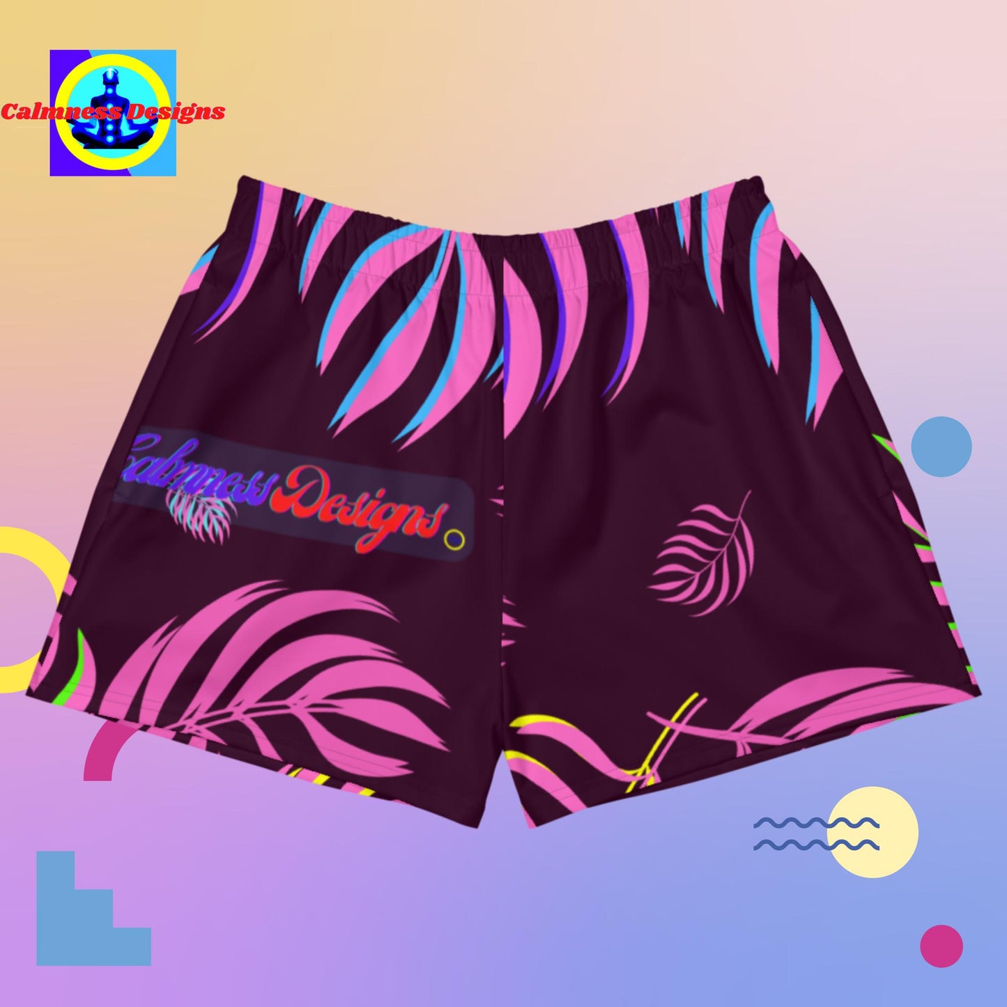 Pink October Leaves Areca Palm, Women’s Recycled Athletic Shorts