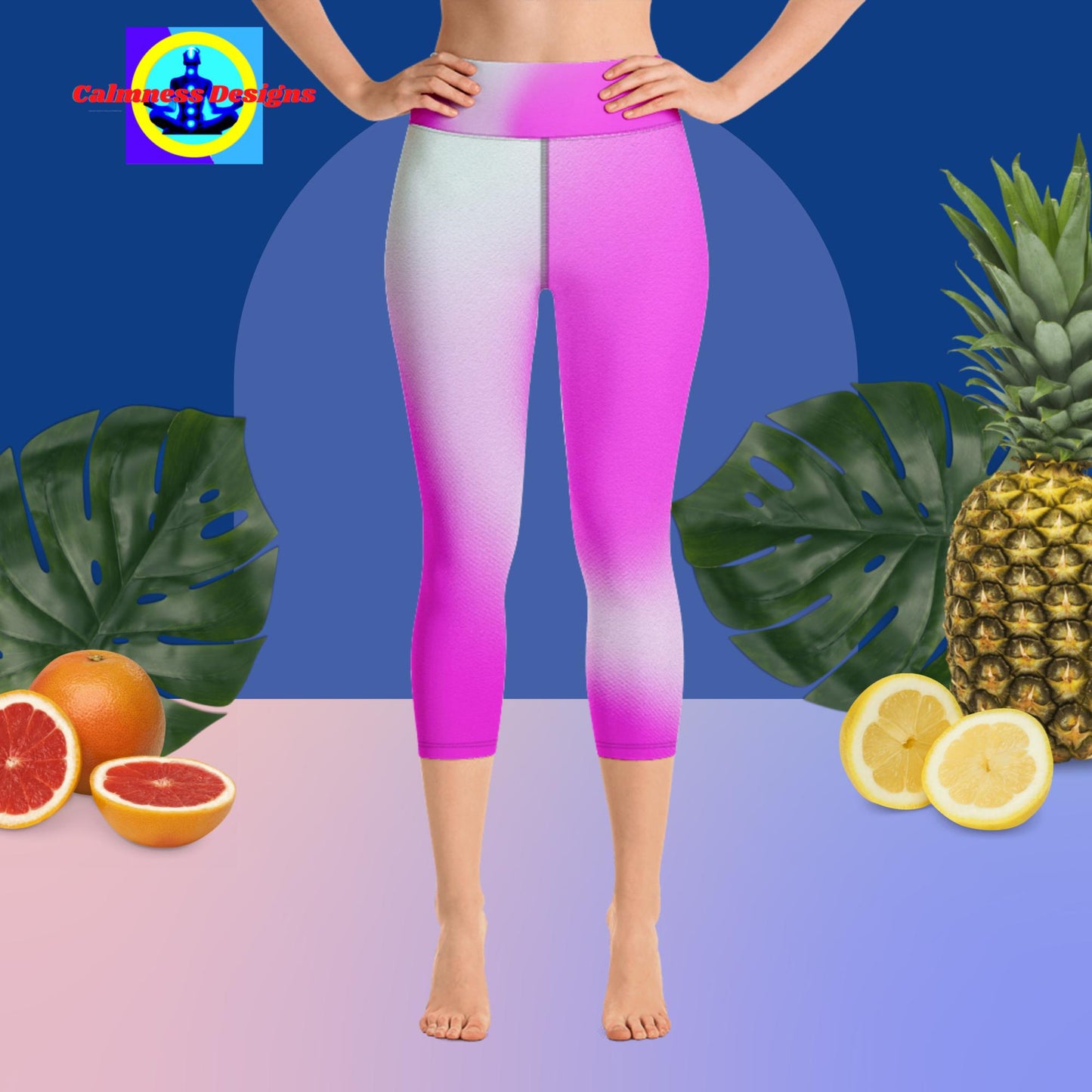 Pink & White Gradient, Yoga Capri Leggings