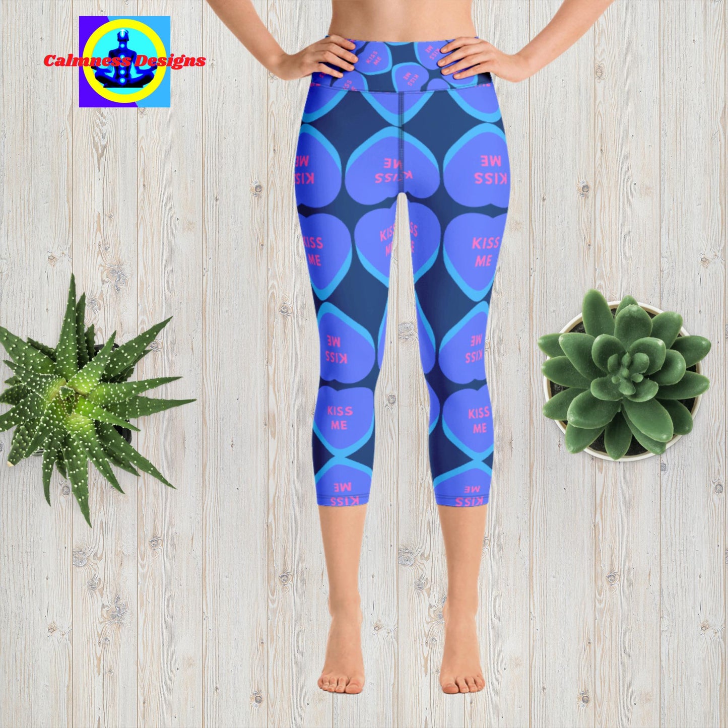 "Kiss Me" Candy Hearts, Yoga Capri Leggings