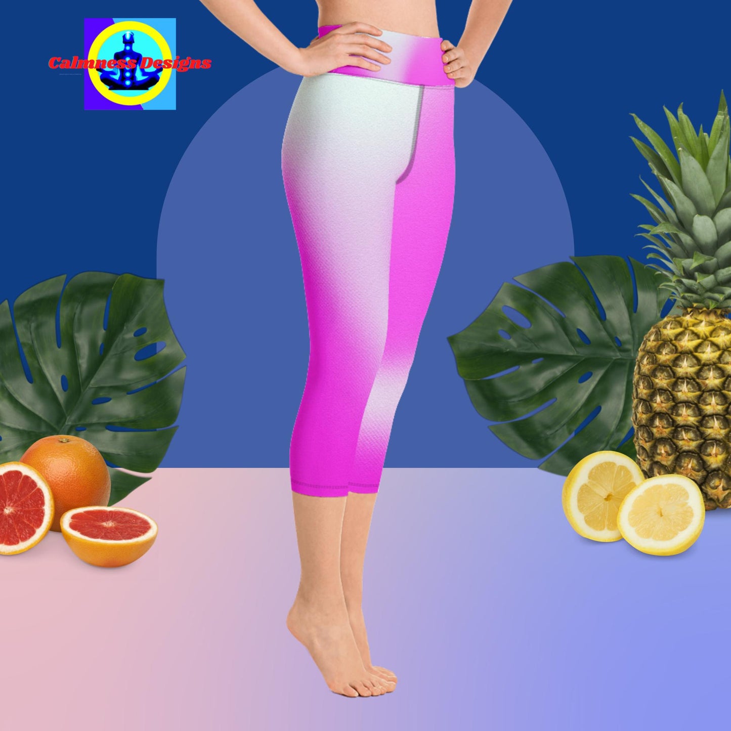 Pink & White Gradient, Yoga Capri Leggings