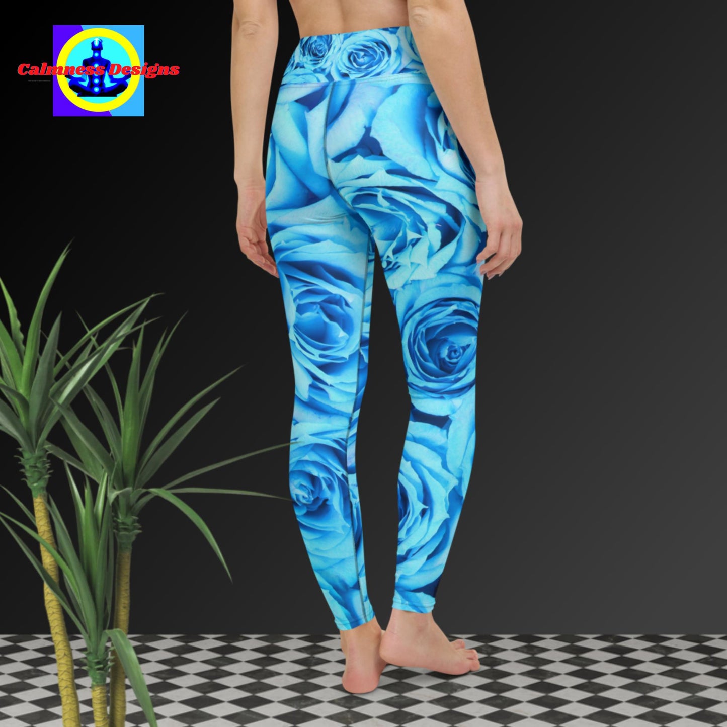 Colorful Blue Rose Flowers, Yoga Leggings