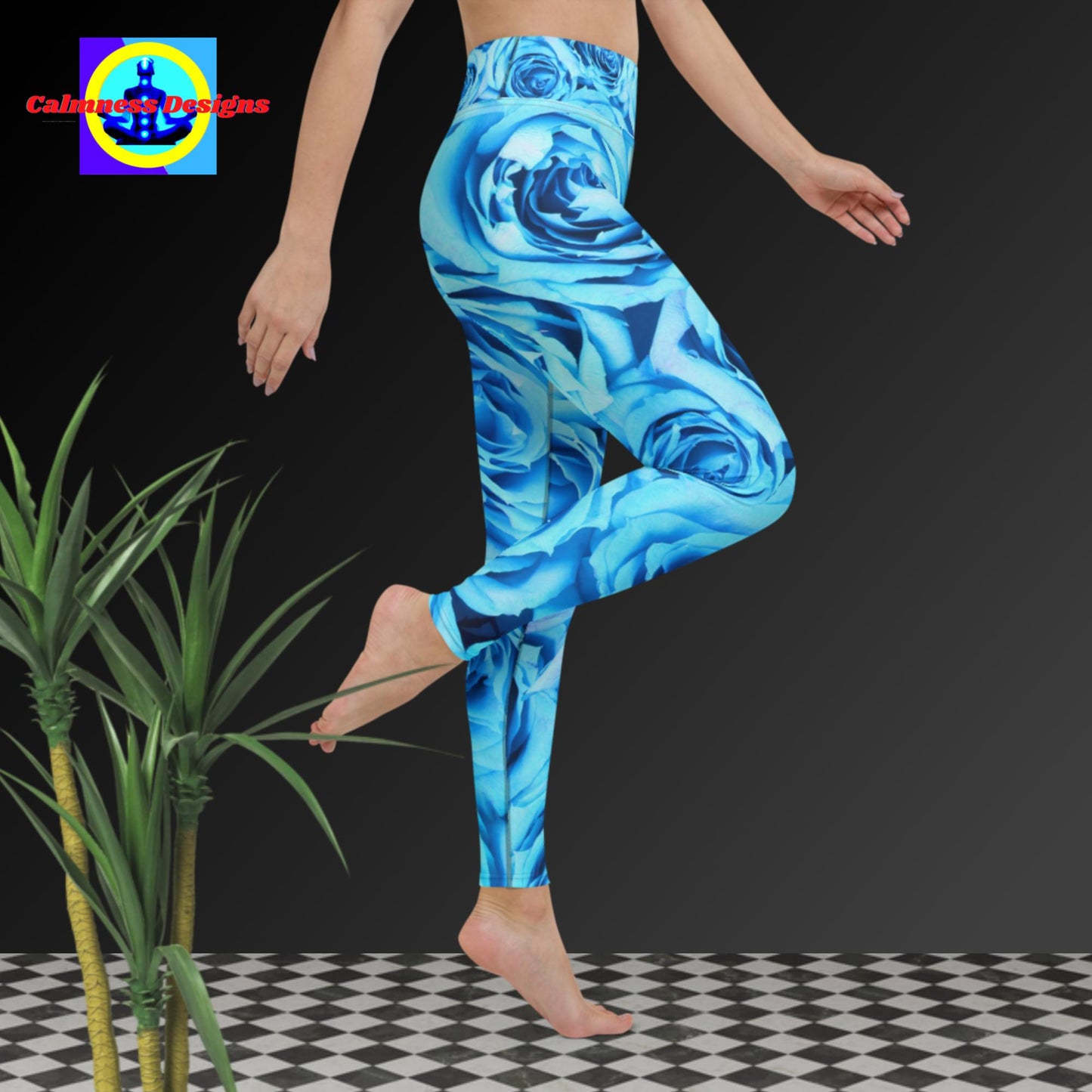 Colorful Blue Rose Flowers, Yoga Leggings