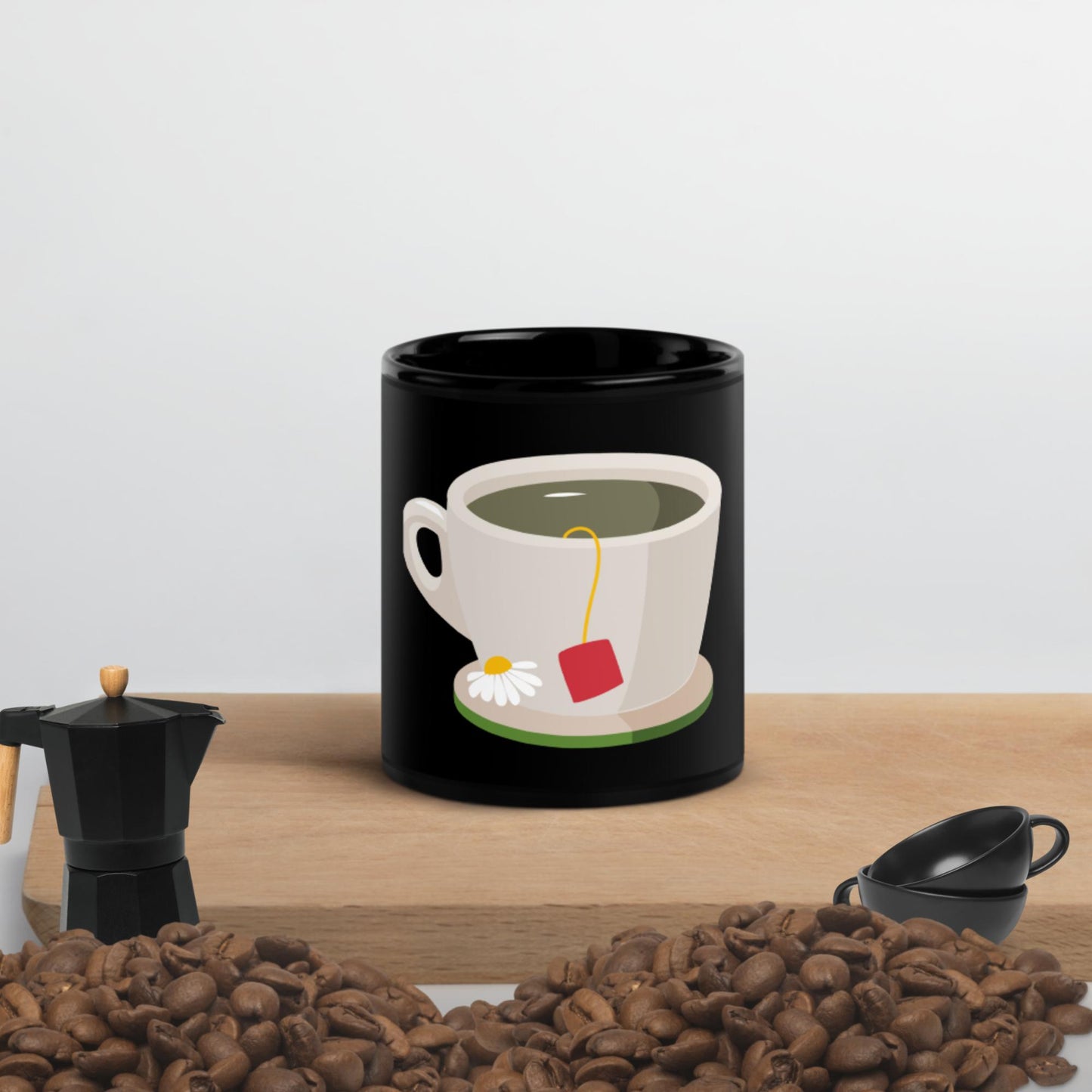 Chamomile Tea Icon, Black Glossy Mug
