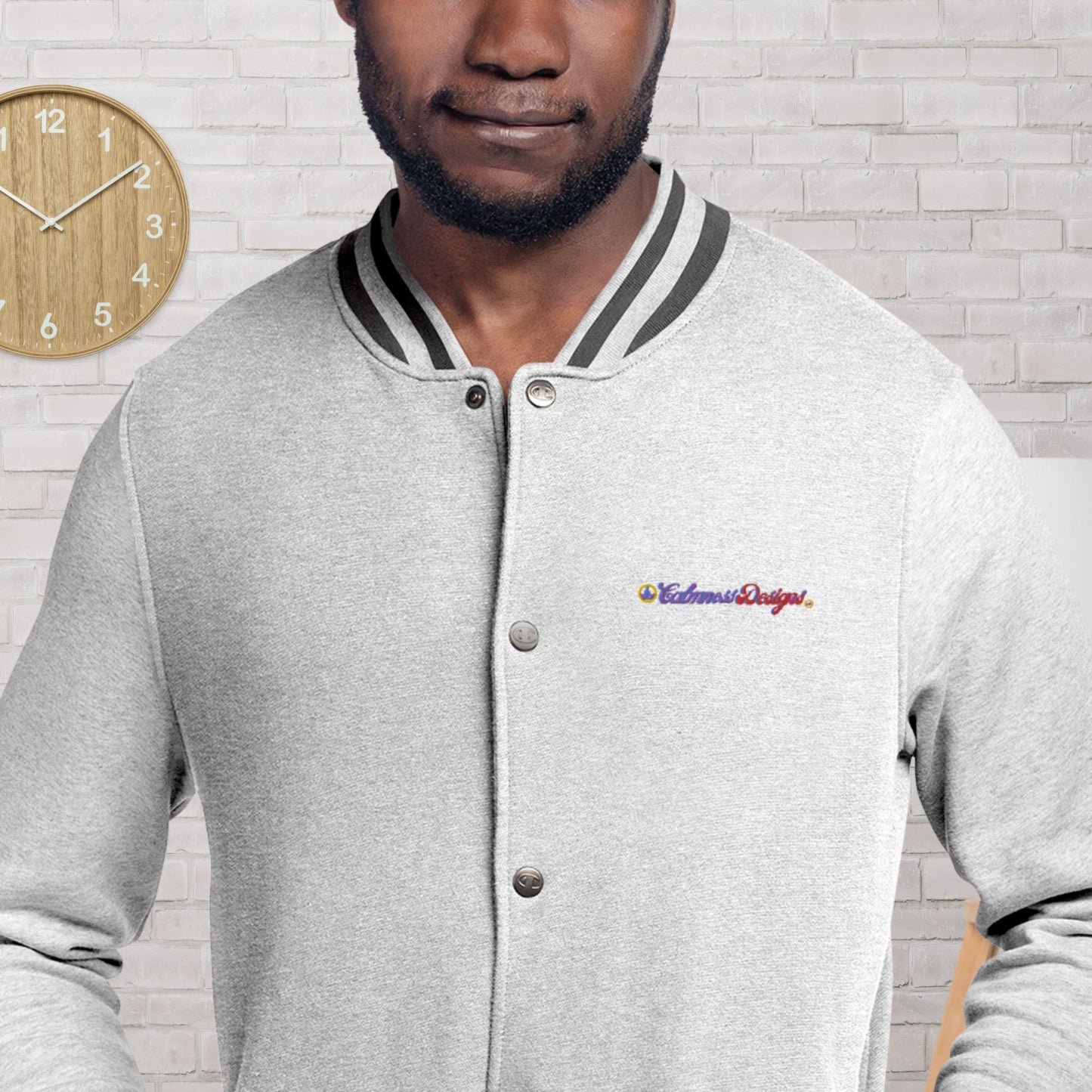 Calmness Designs, Genuine, Authentic, Embroidered Champion Bomber Jacket