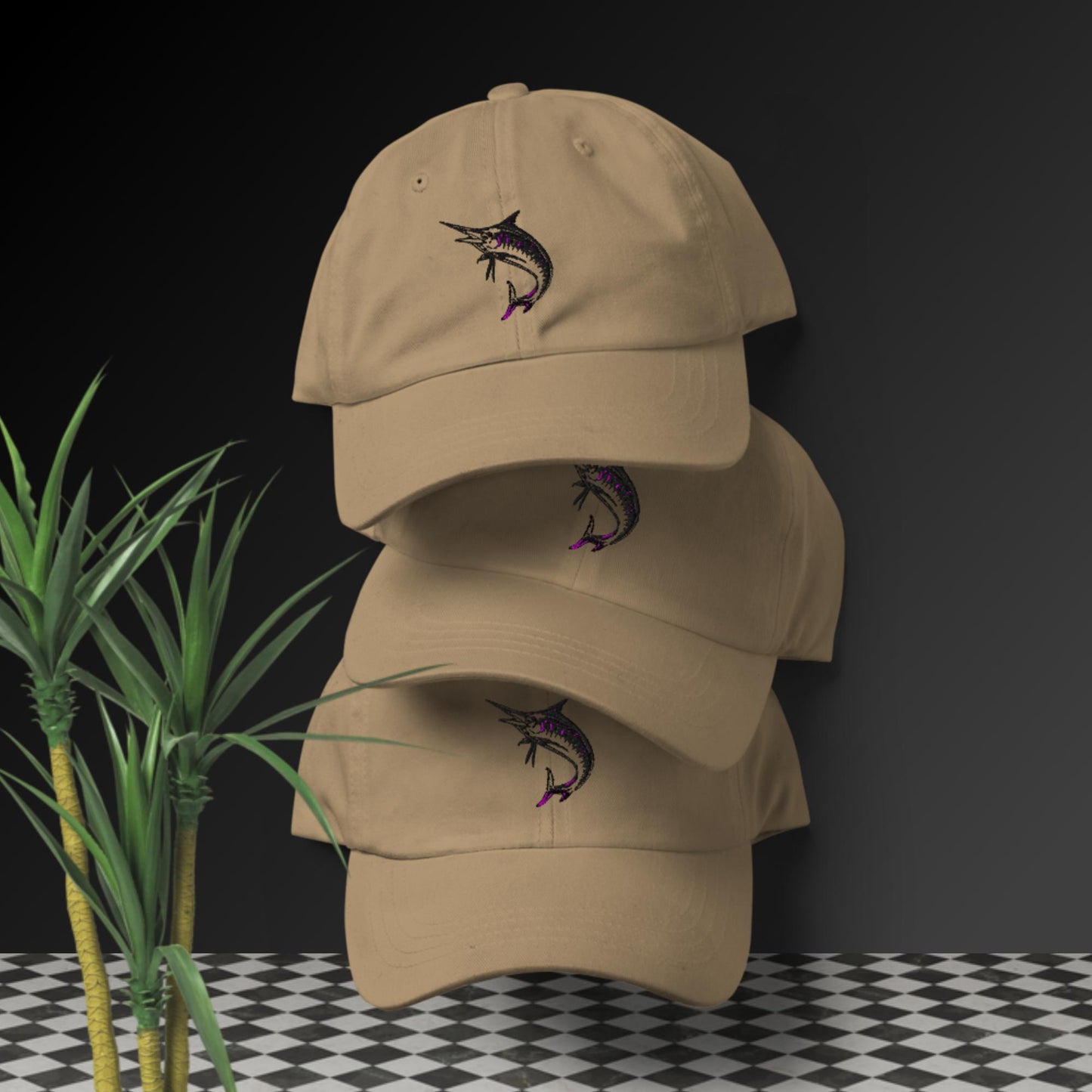 Swordfish Illustration, Calmnessdesign.com Logo, Dad hat