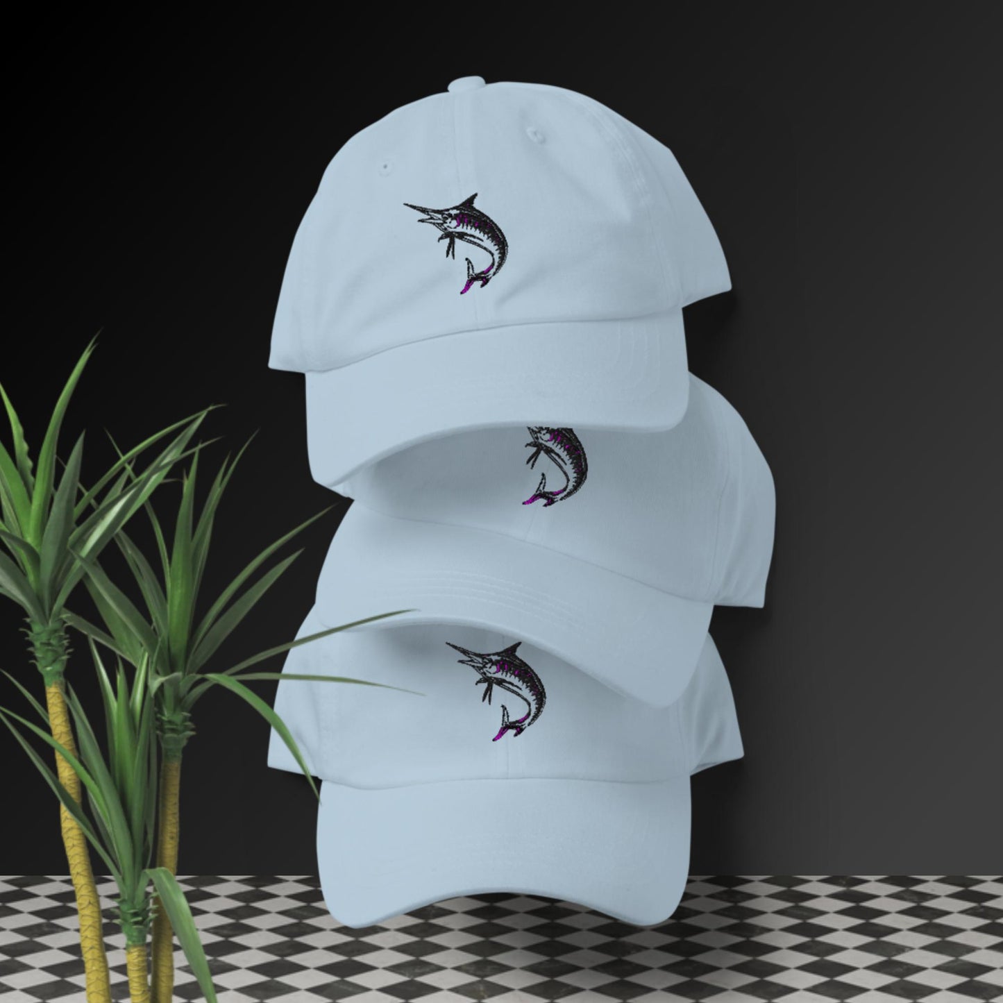 Swordfish Illustration, Calmnessdesign.com Logo, Dad hat