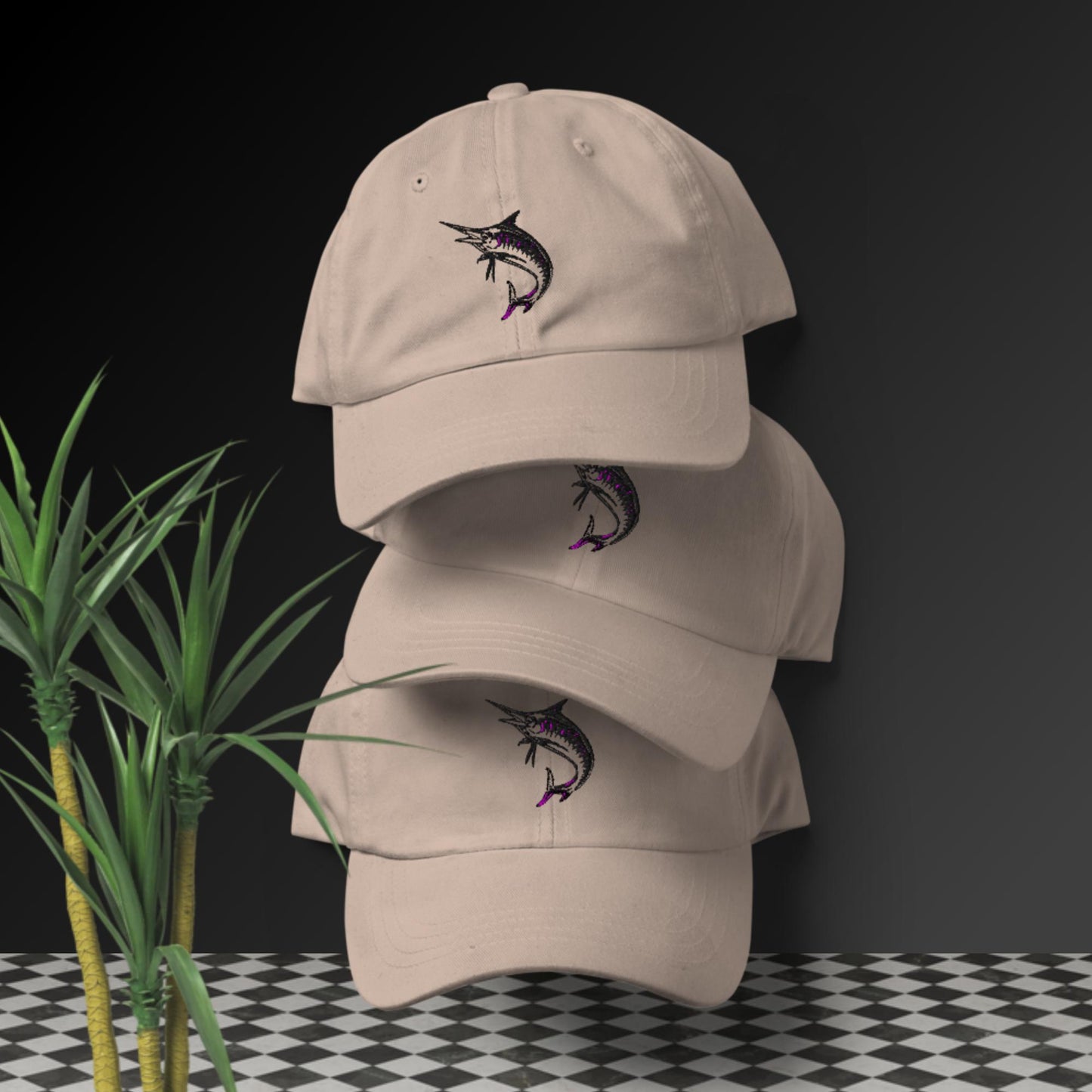 Swordfish Illustration, Calmnessdesign.com Logo, Dad hat