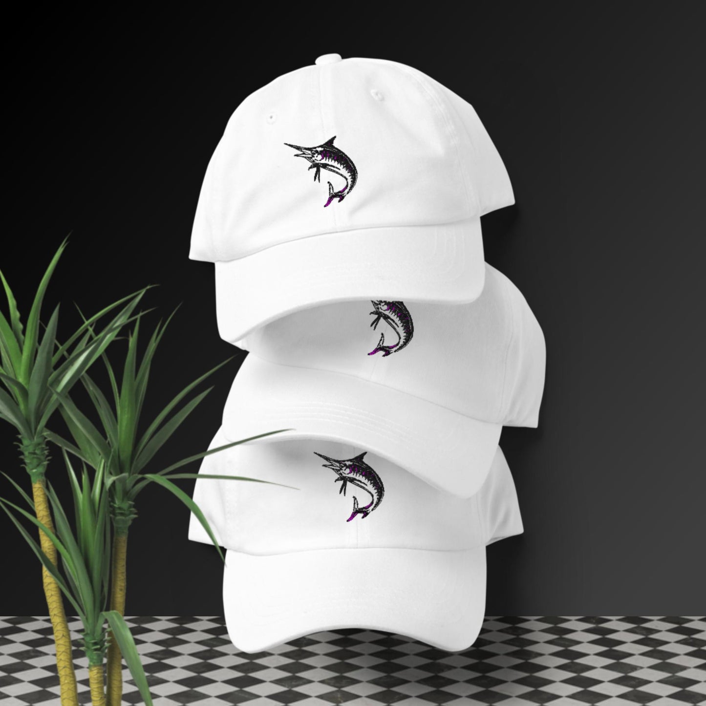 Swordfish Illustration, Calmnessdesign.com Logo, Dad hat