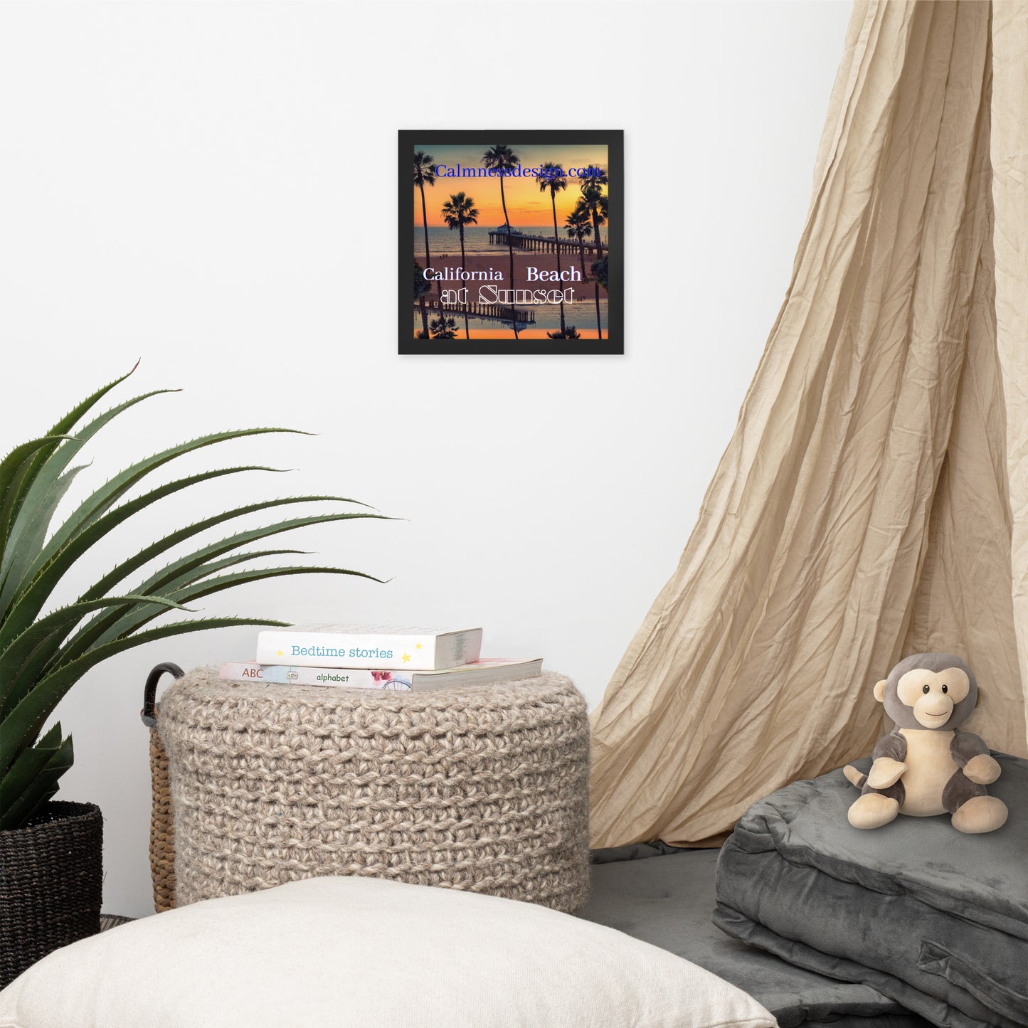 California Beach at Sunset, calmnessdesign.com, Framed poster