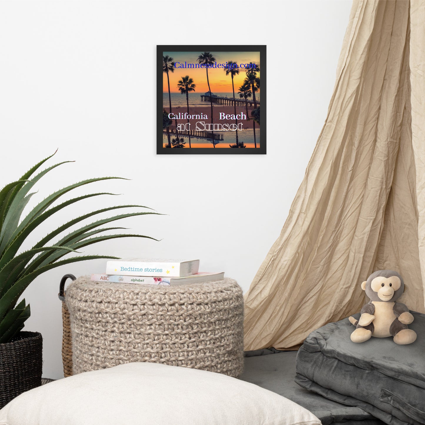California Beach at Sunset, calmnessdesign.com, Framed poster