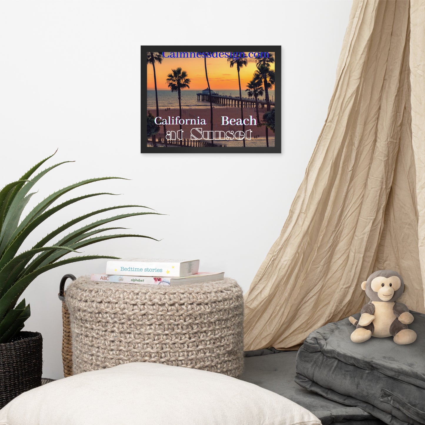 California Beach at Sunset, calmnessdesign.com, Framed poster