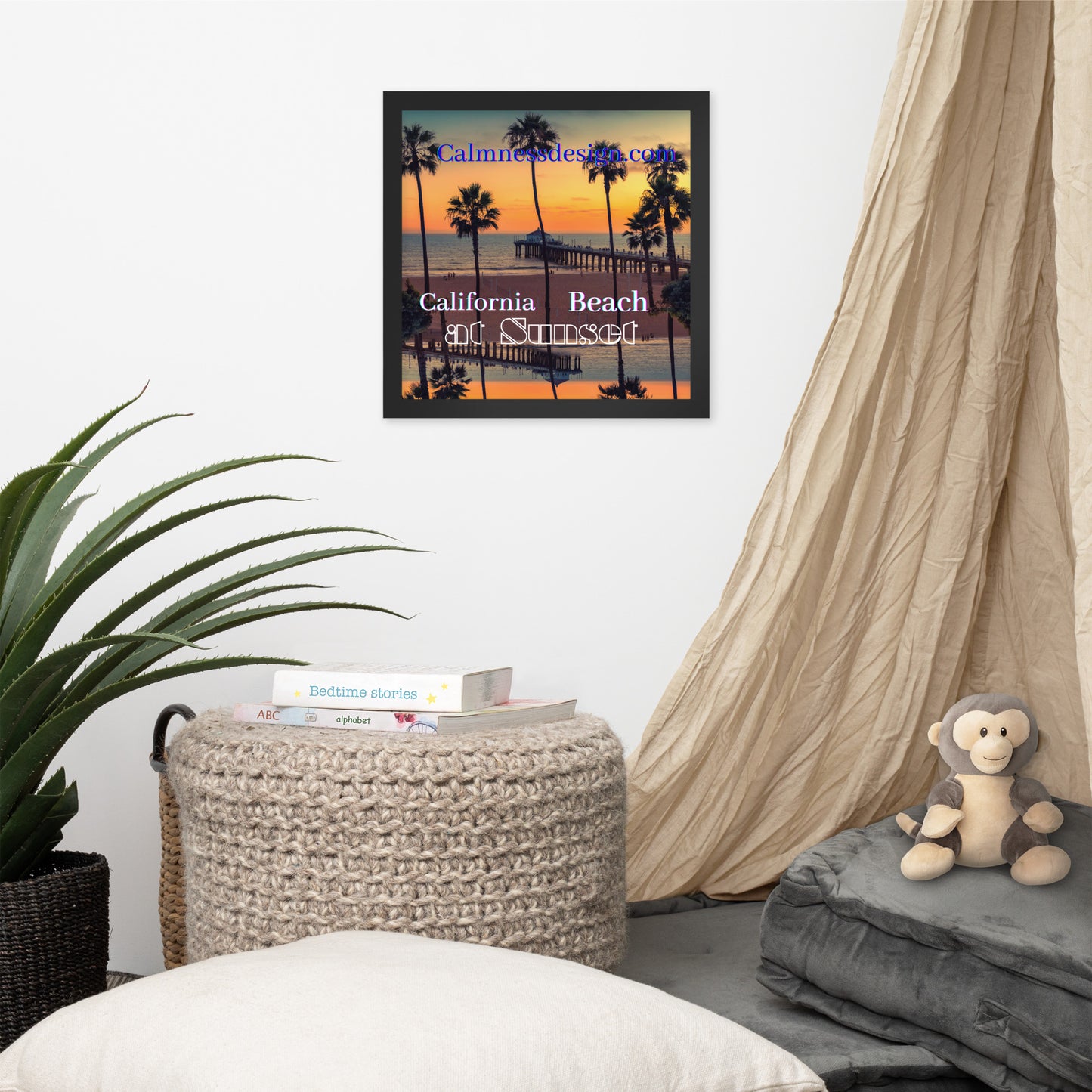 California Beach at Sunset, calmnessdesign.com, Framed poster