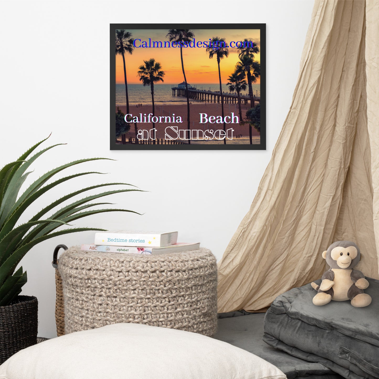 California Beach at Sunset, calmnessdesign.com, Framed poster