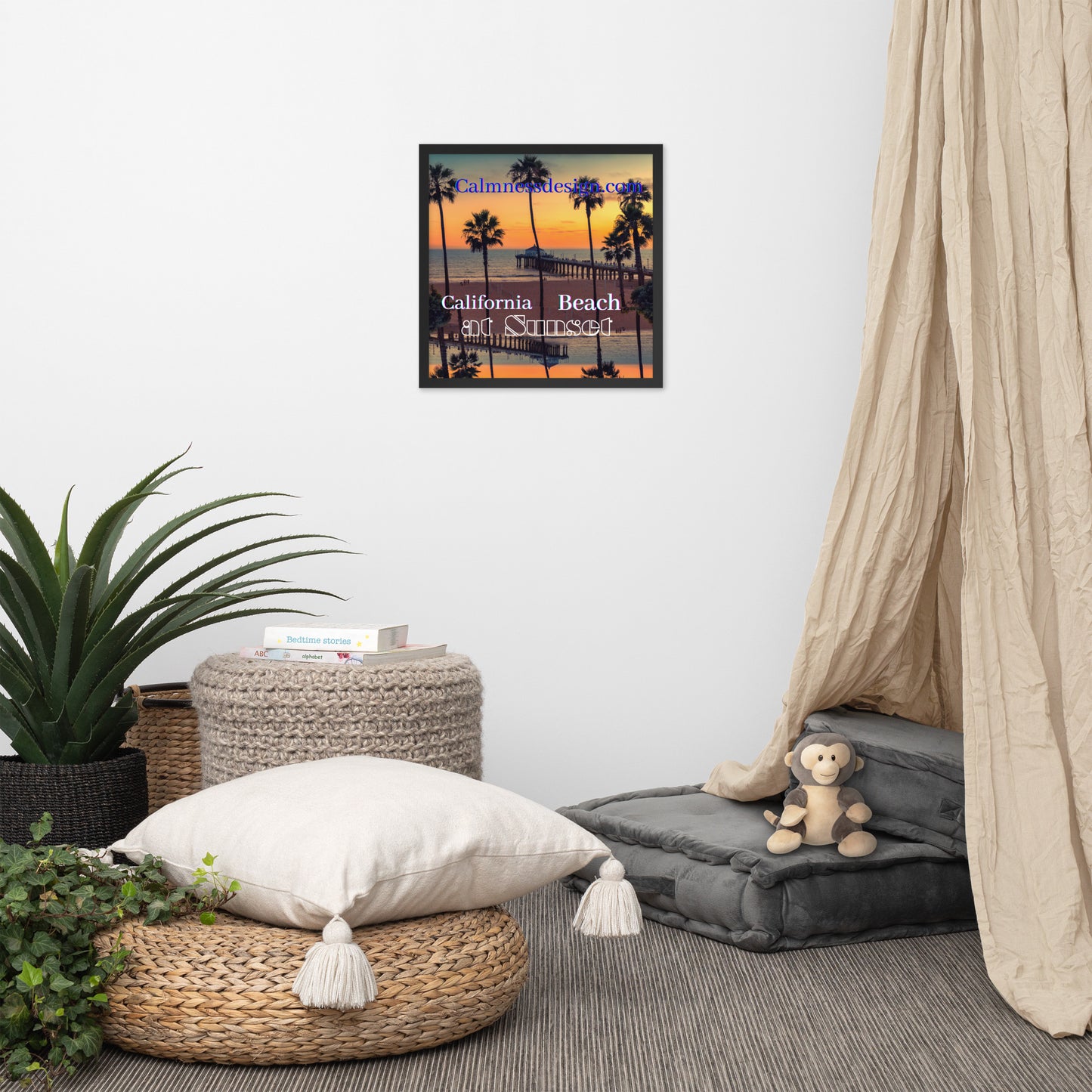 California Beach at Sunset, calmnessdesign.com, Framed poster