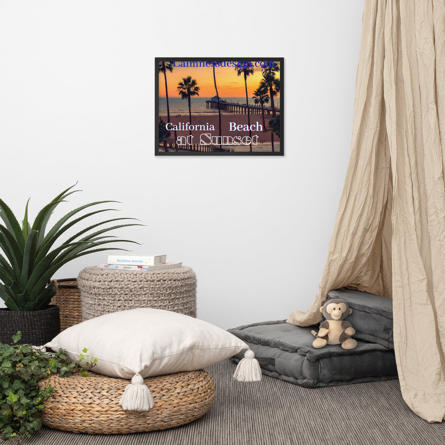 California Beach at Sunset, calmnessdesign.com, Framed poster