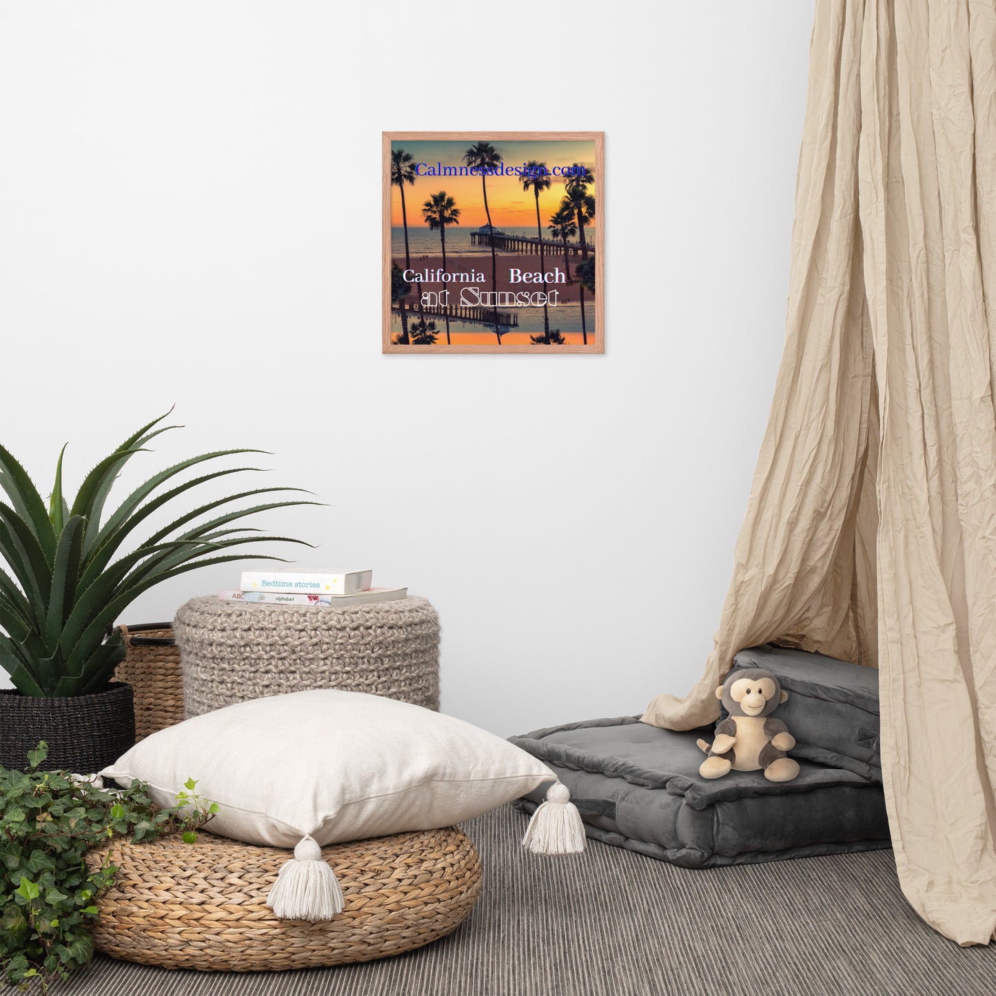 California Beach at Sunset, calmnessdesign.com, Framed poster