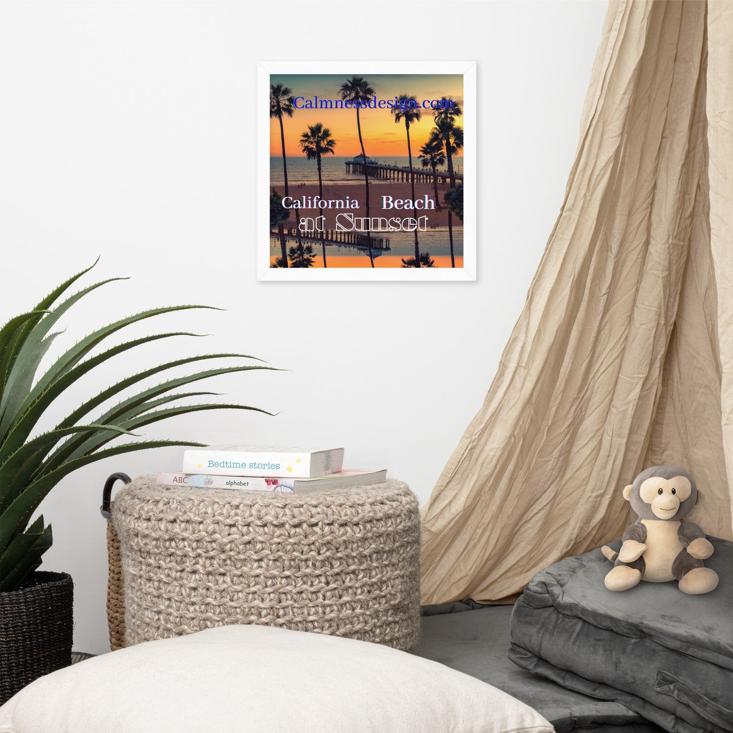 California Beach at Sunset, calmnessdesign.com, Framed poster