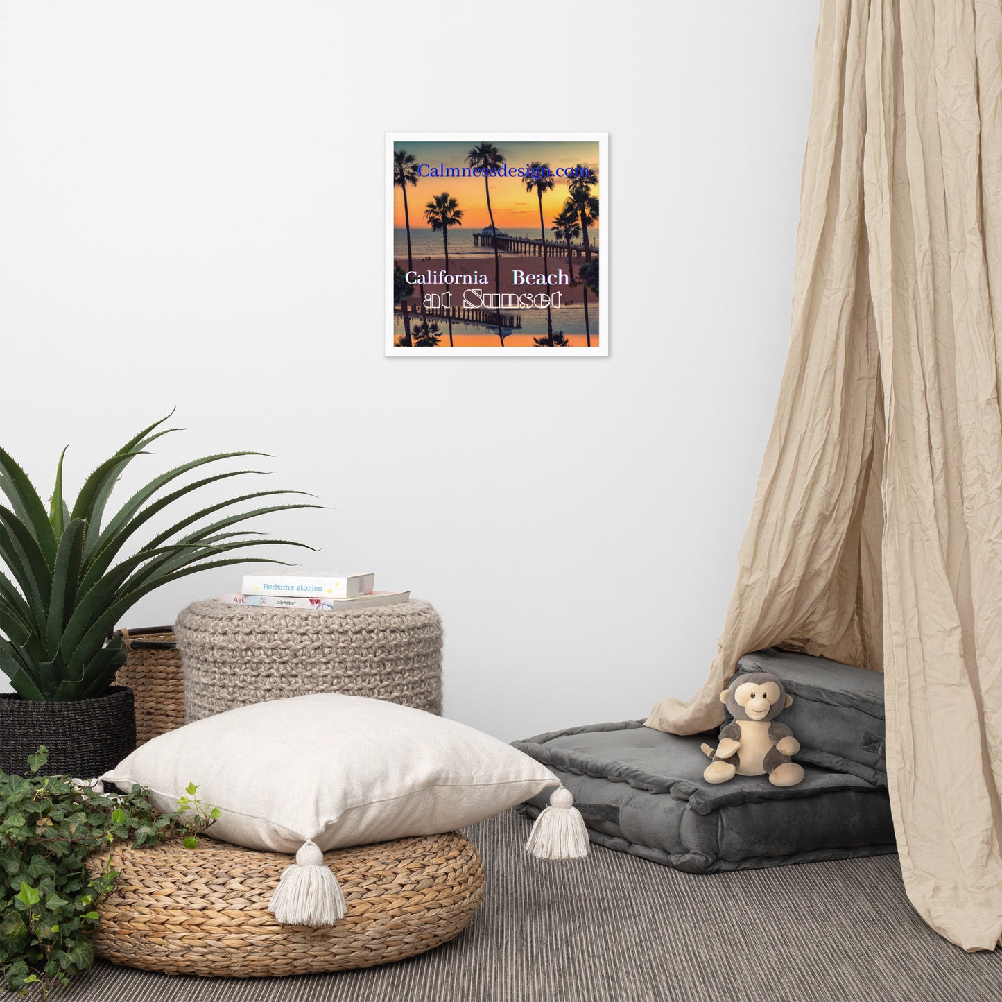California Beach at Sunset, calmnessdesign.com, Framed poster