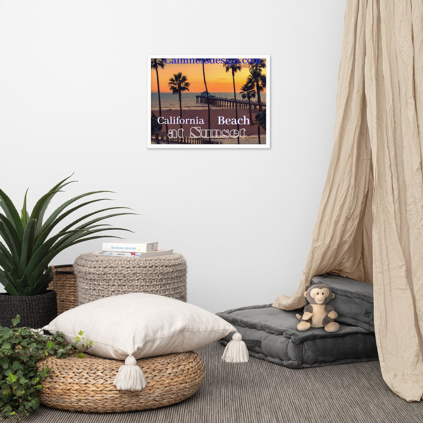 California Beach at Sunset, calmnessdesign.com, Framed poster