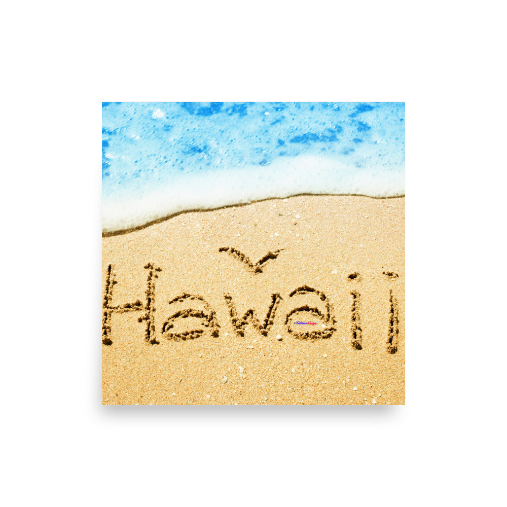 Hawaii Bird Written in Sand on Beach, Poster