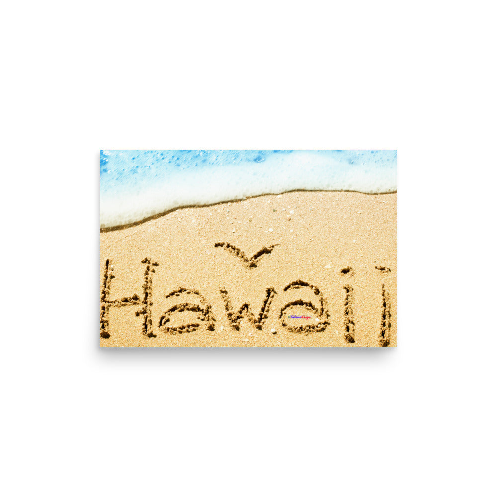 Hawaii Bird Written in Sand on Beach, Poster