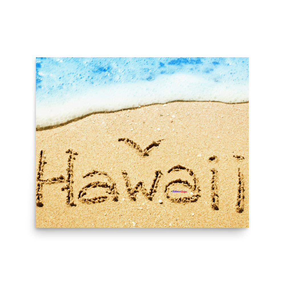 Hawaii Bird Written in Sand on Beach, Poster
