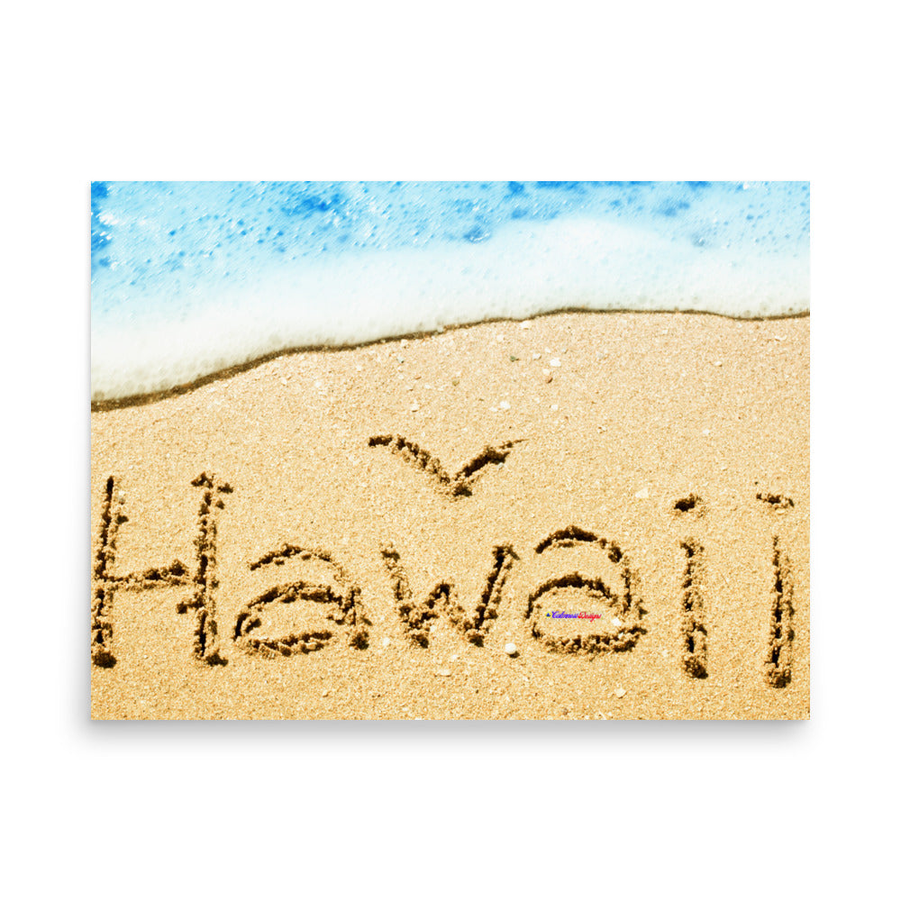 Hawaii Bird Written in Sand on Beach, Poster