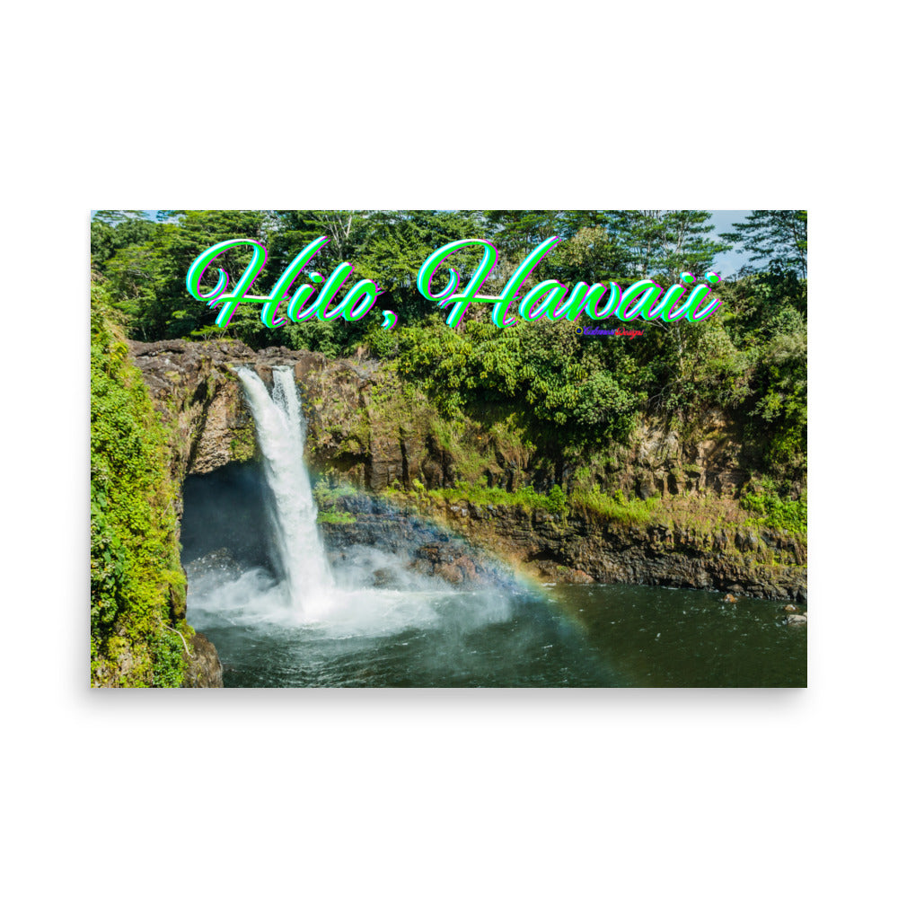 Rainbow, Water Falls in Hilo Hawaii, Poster
