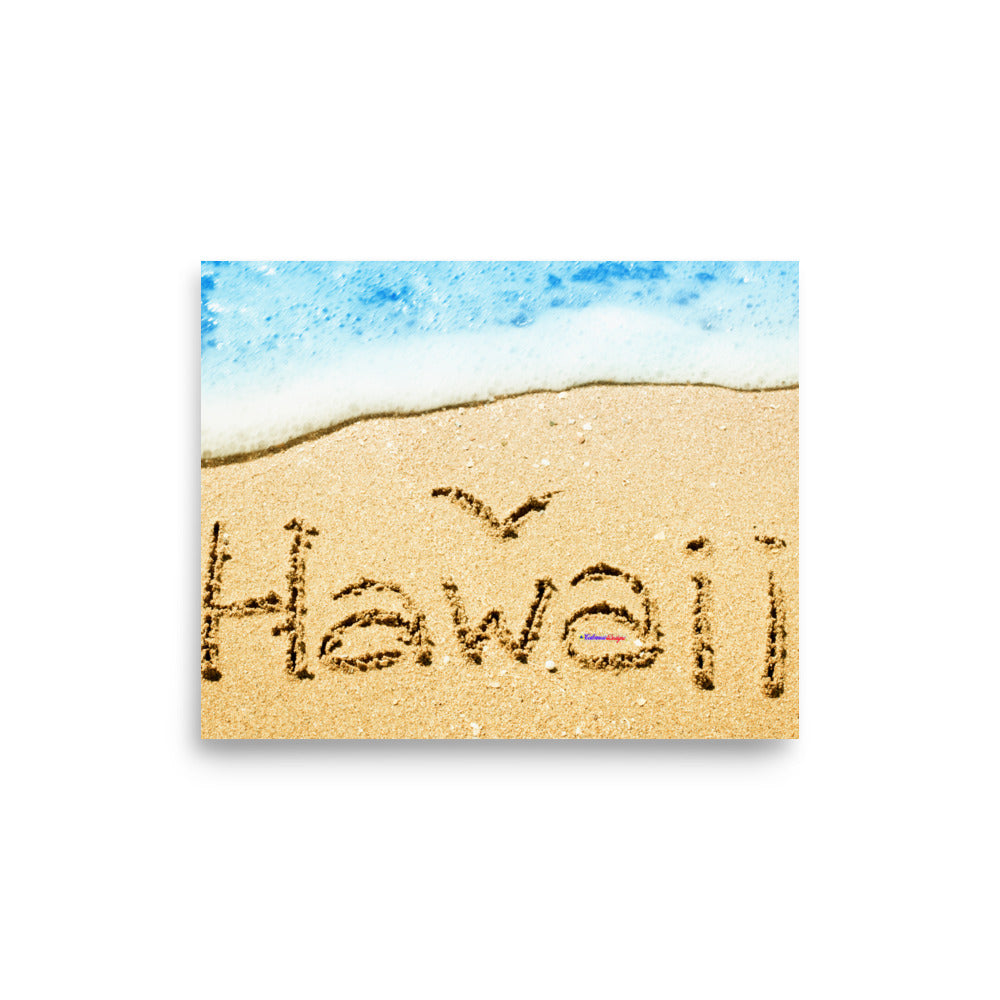 Hawaii Bird Written in Sand on Beach, Poster