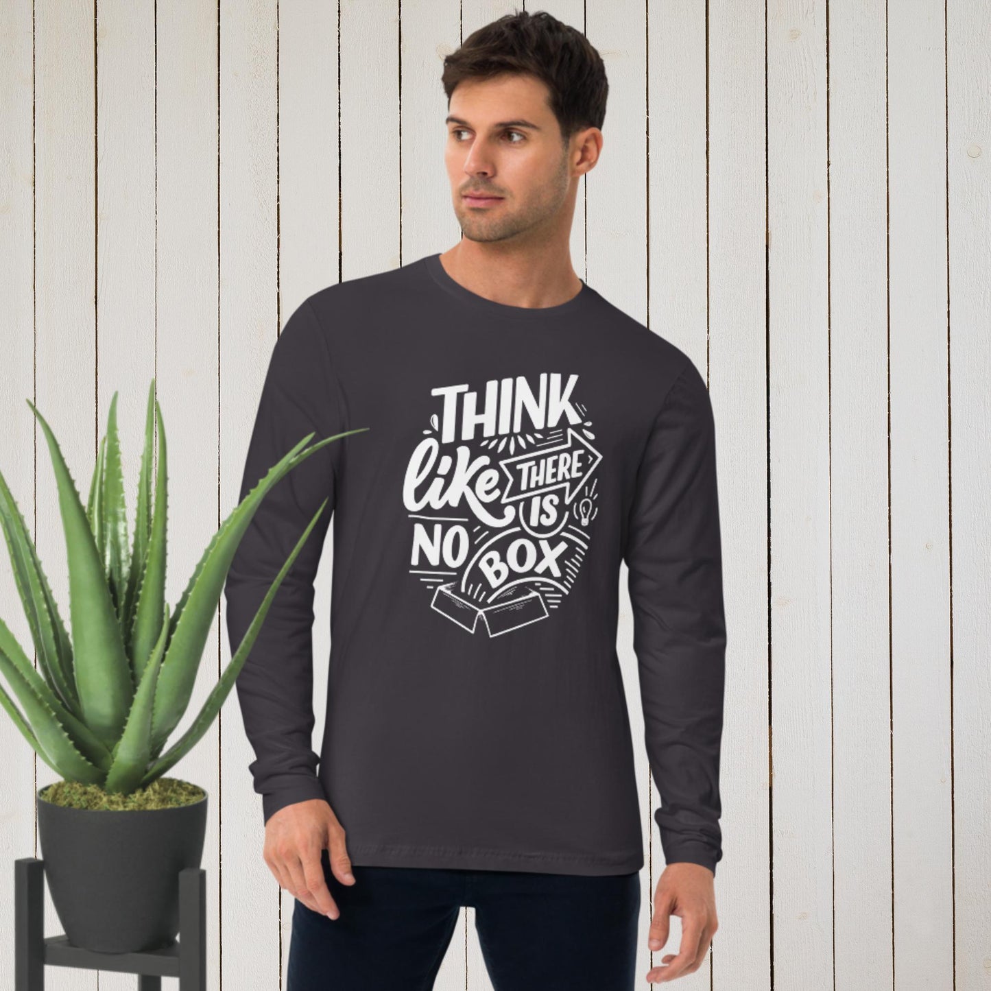 Think Like There Is No Box Long Sleeve Fitted Crew