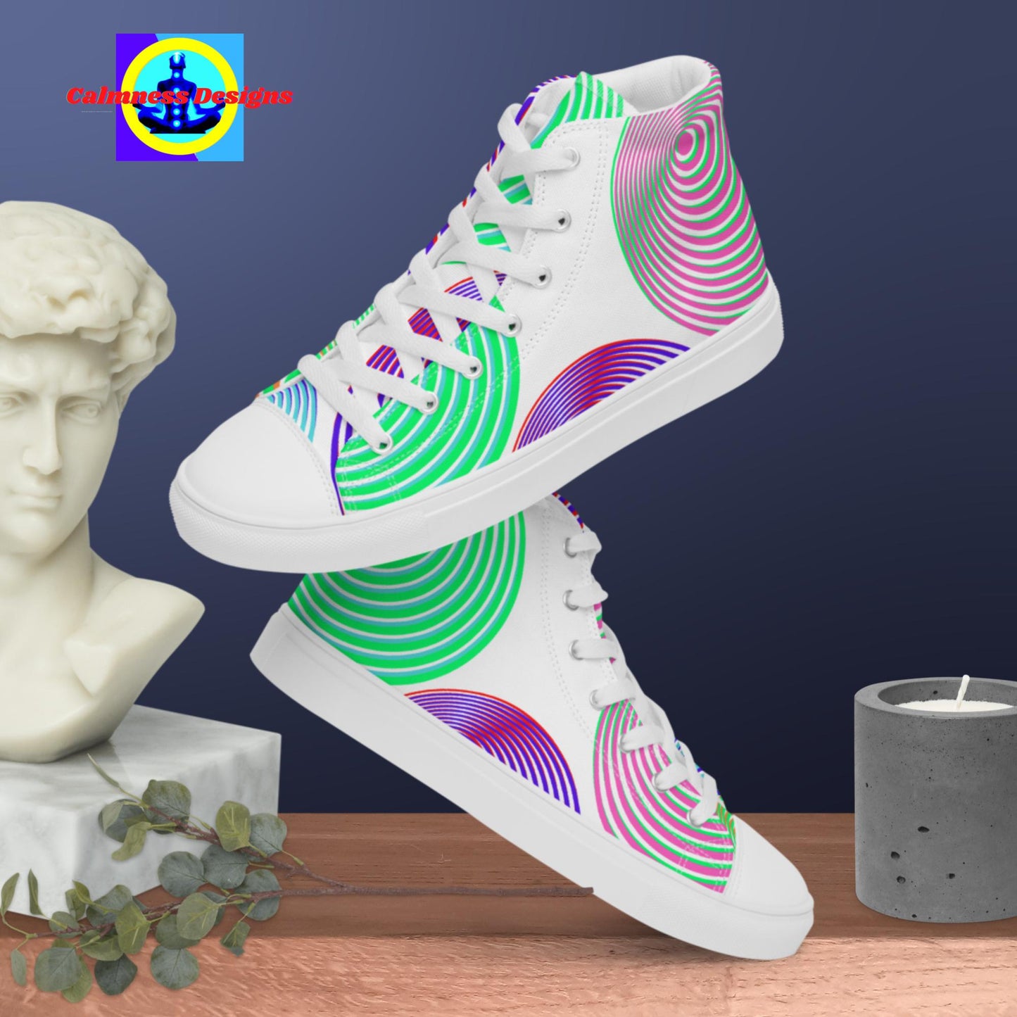 Checkered Circles, Men’s high top canvas shoes