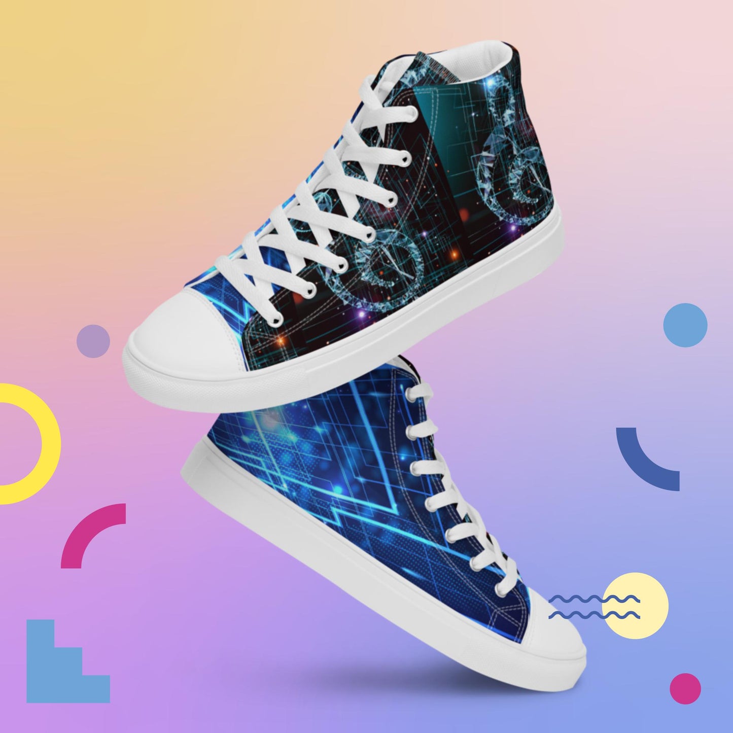 3D Digital Cloud Music Technology, Men’s high top canvas shoes