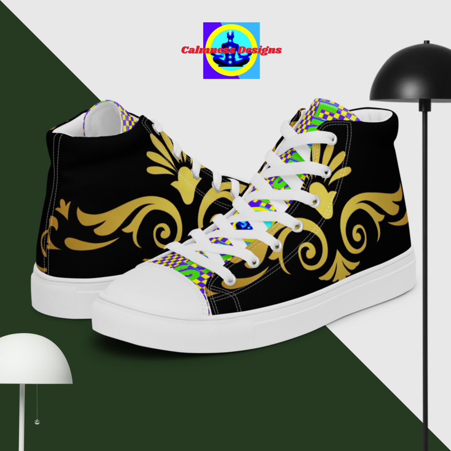 Calmness Designs Ornament Line, Men’s high top canvas shoes