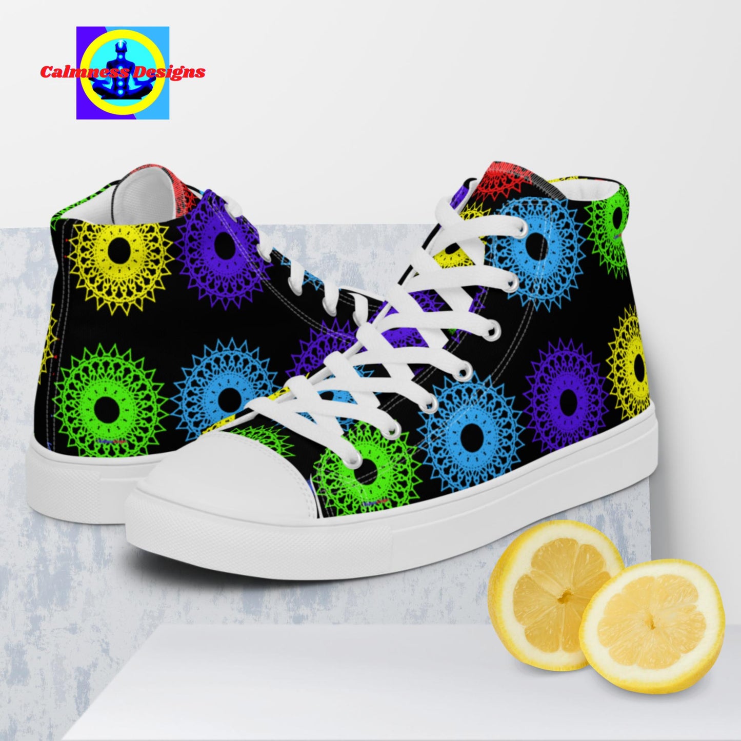 Mandala Round Objects, Men’s high top canvas shoes