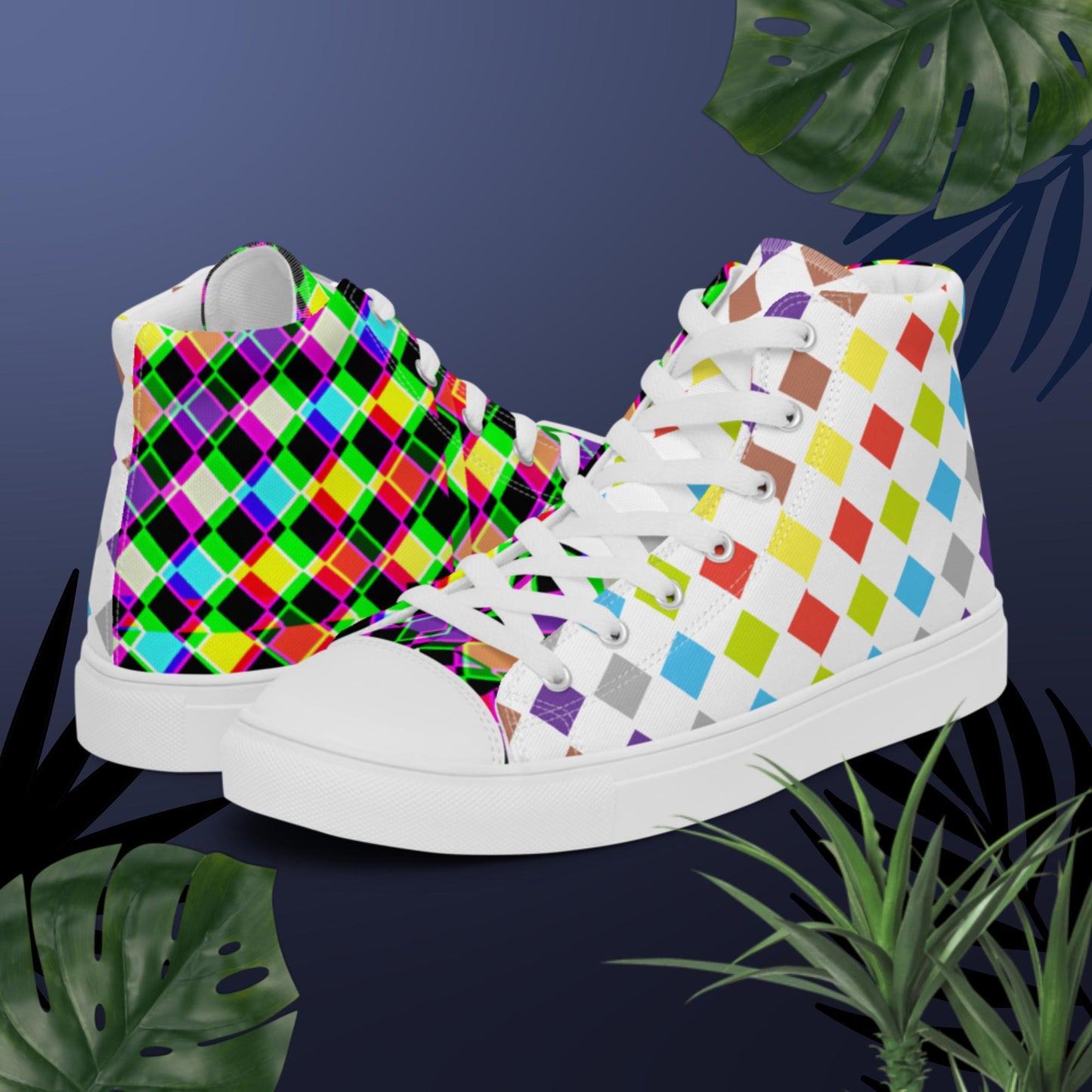 Rhombus Seamless Background, Men’s high top canvas shoes