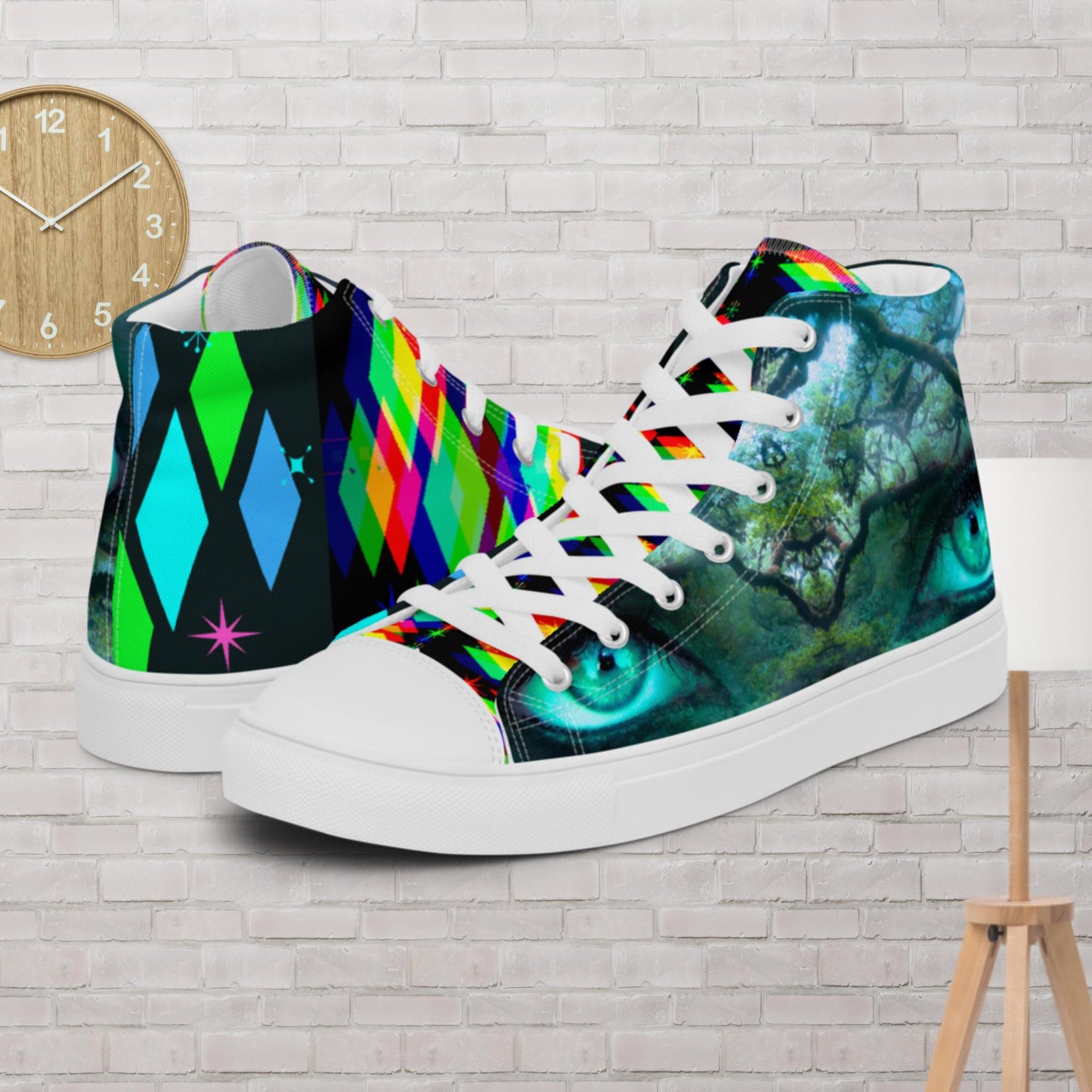 Vintage Retro Mid-Century, EYES, Diamonds, Men’s high top canvas shoes