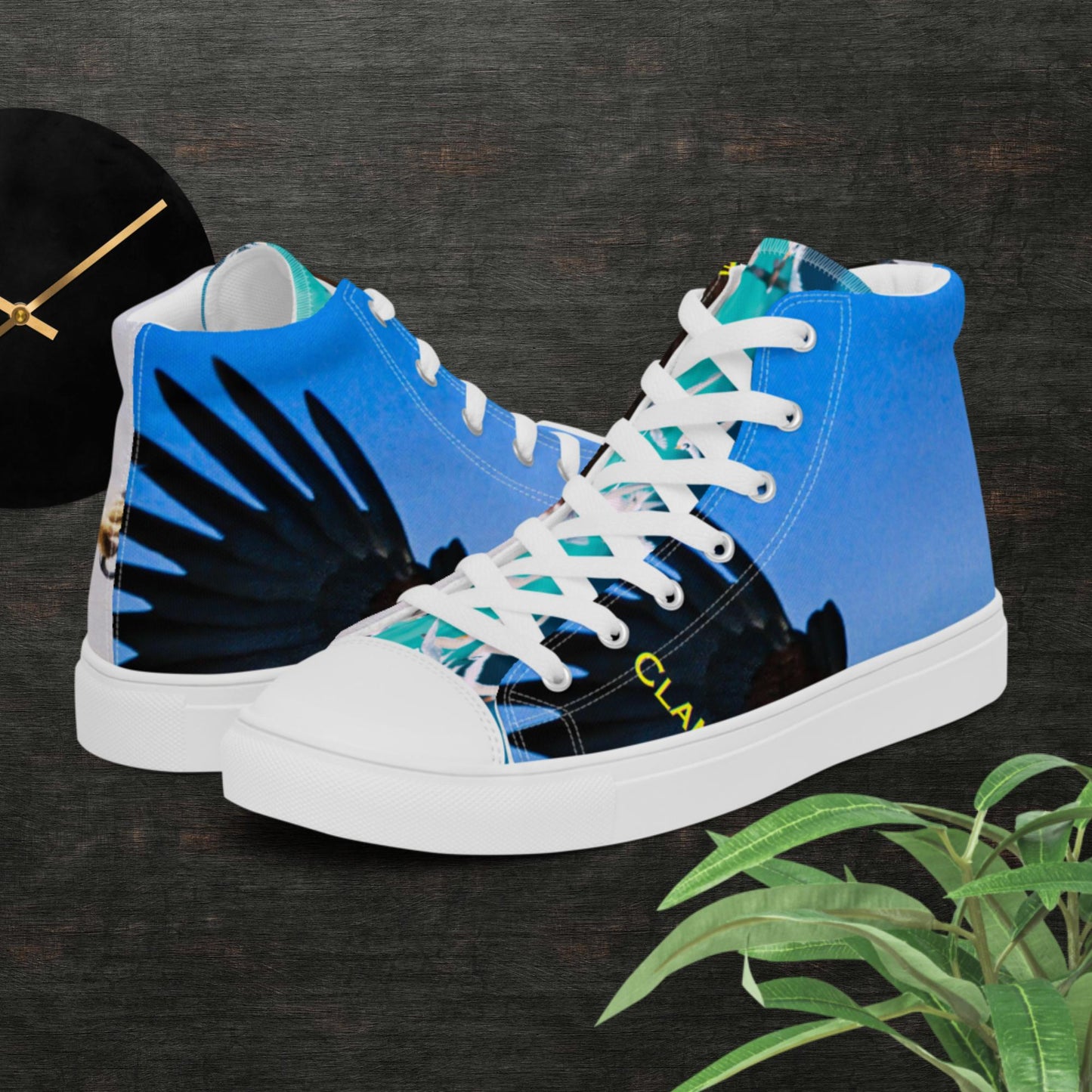 Eagle in Flight Catching it's Prey Fish Lake Bogoria Kenya Africa, Men’s high top canvas shoes