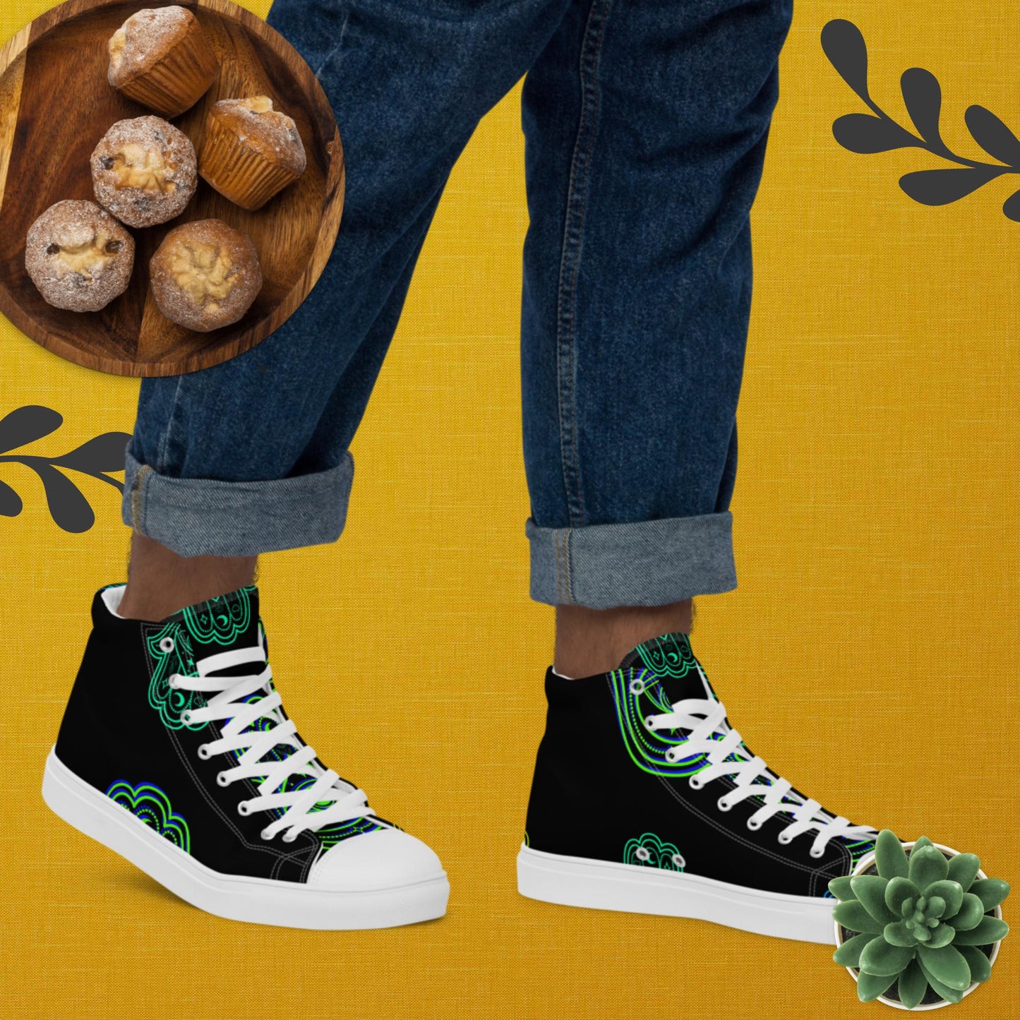 Desiign Hamsa Icon, for Protection,, Men’s high top canvas shoes