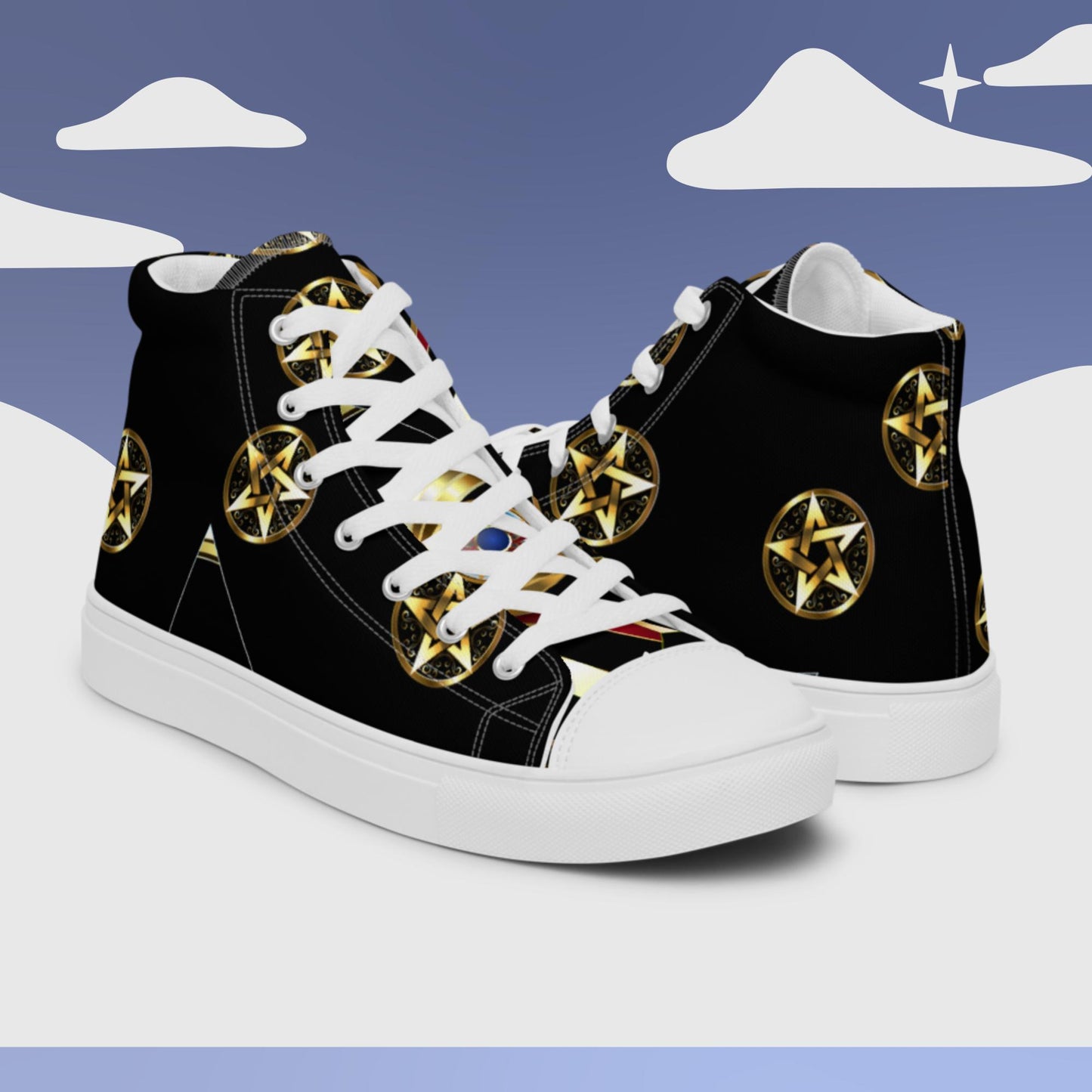 Gold Eye of Horus, Golden, eye, magic gold star, Men’s high top canvas shoes