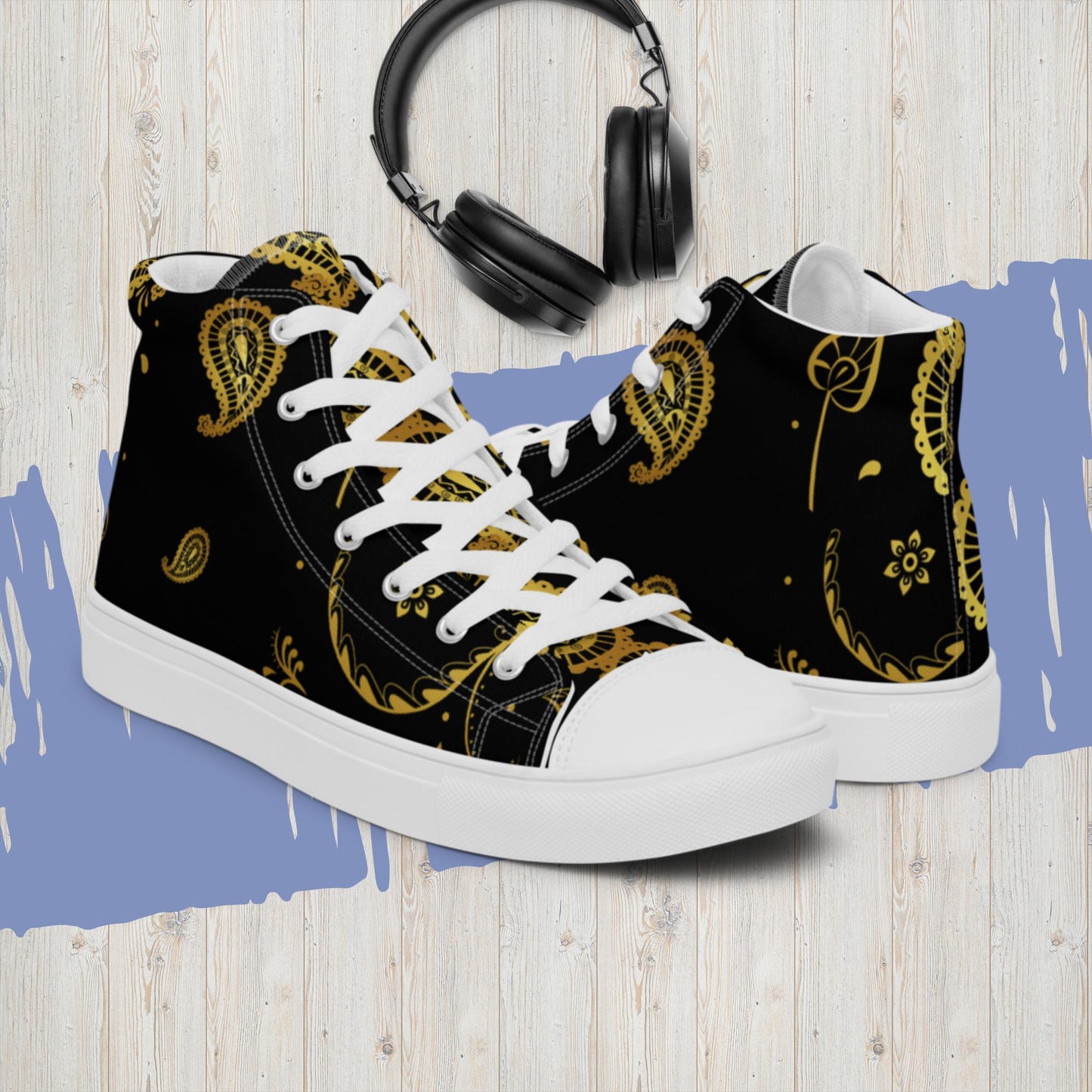 Gold Paisley, Men’s high top canvas shoes