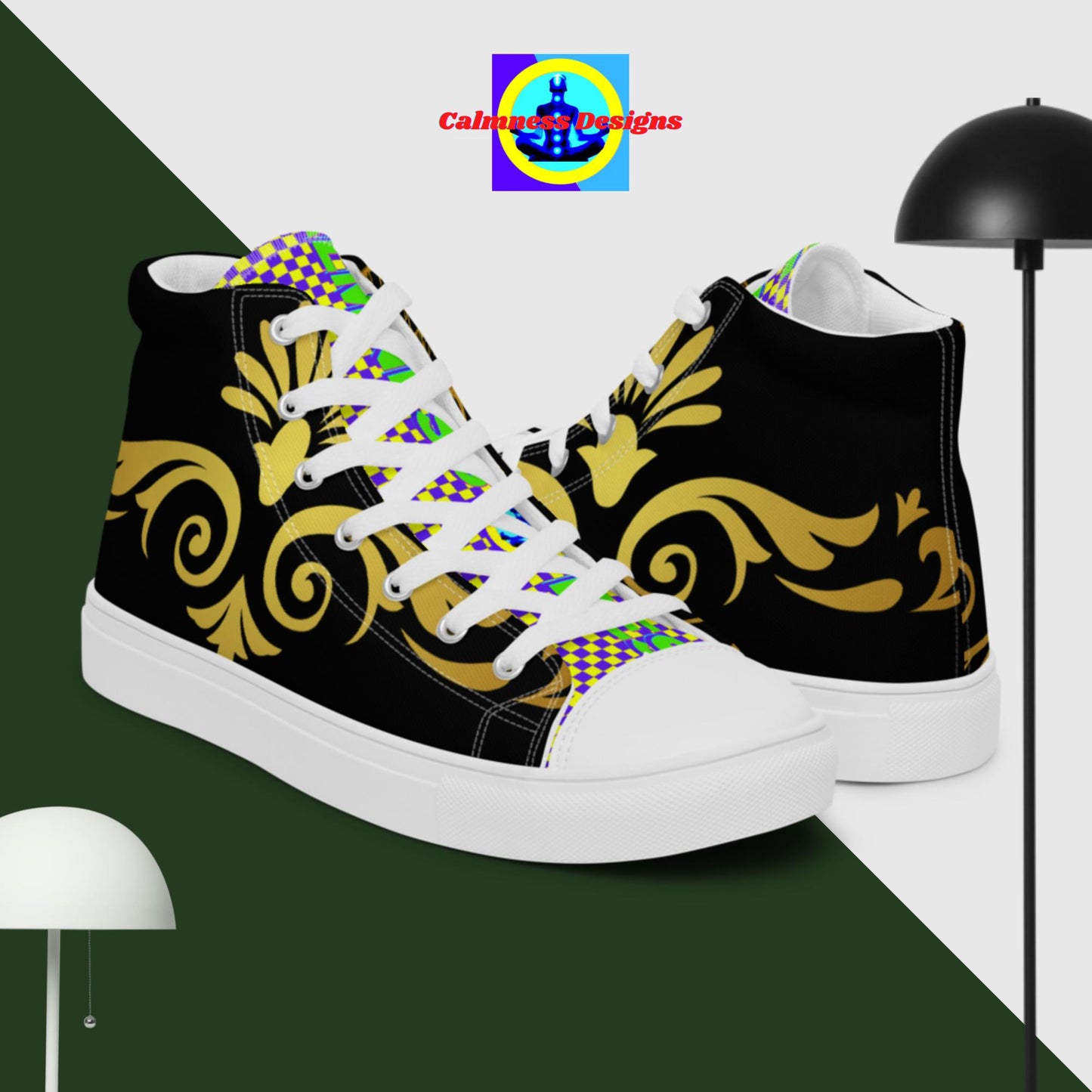 Calmness Designs Ornament Line, Men’s high top canvas shoes