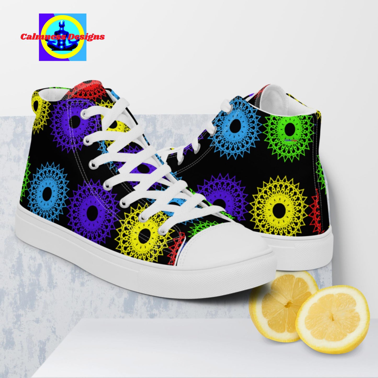 Mandala Round Objects, Men’s high top canvas shoes