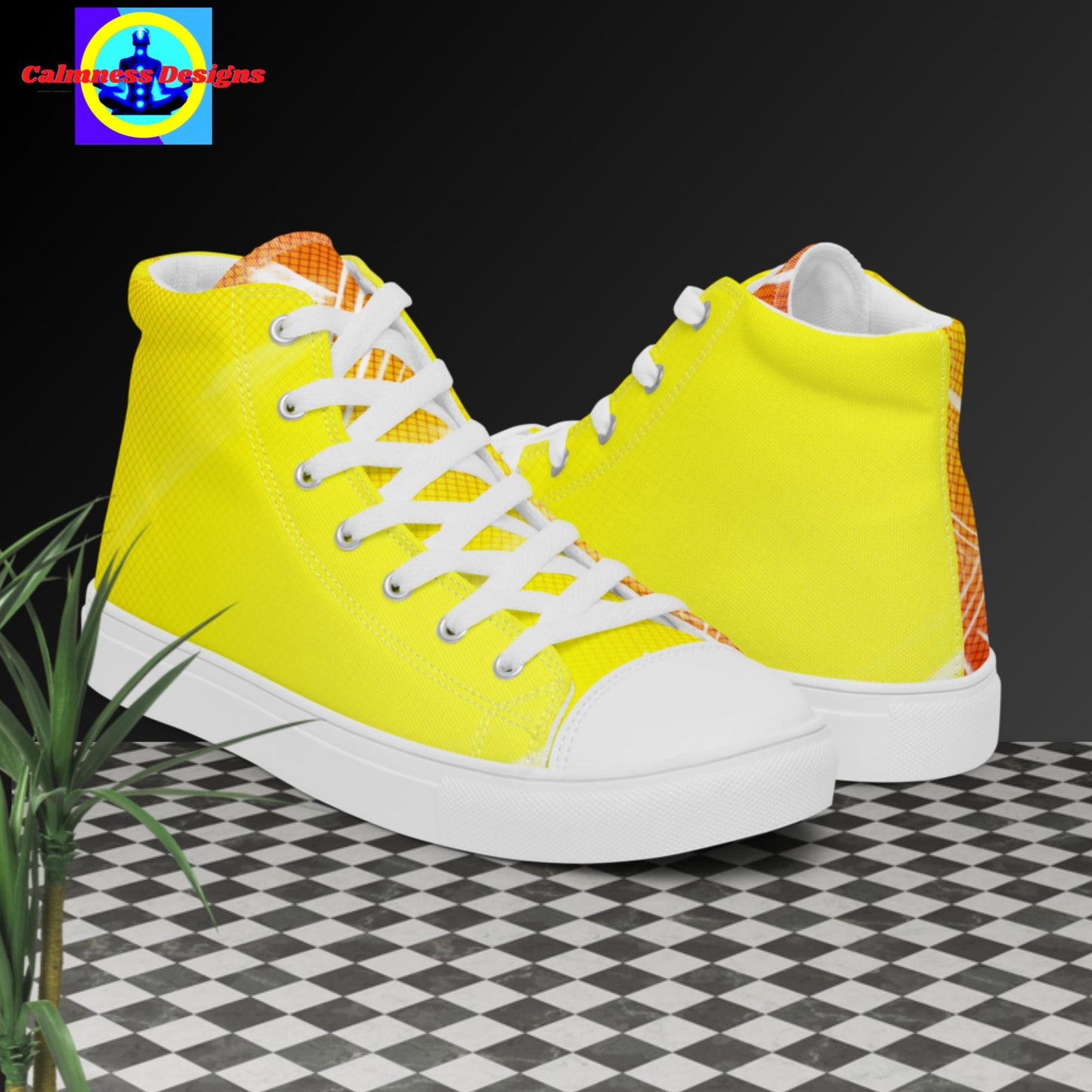 Yellow Blur Designer's Methods, Men’s high top canvas shoes