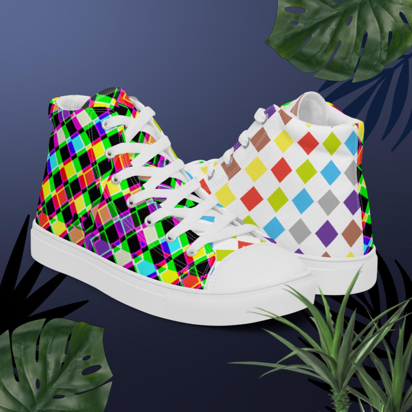 Rhombus Seamless Background, Men’s high top canvas shoes