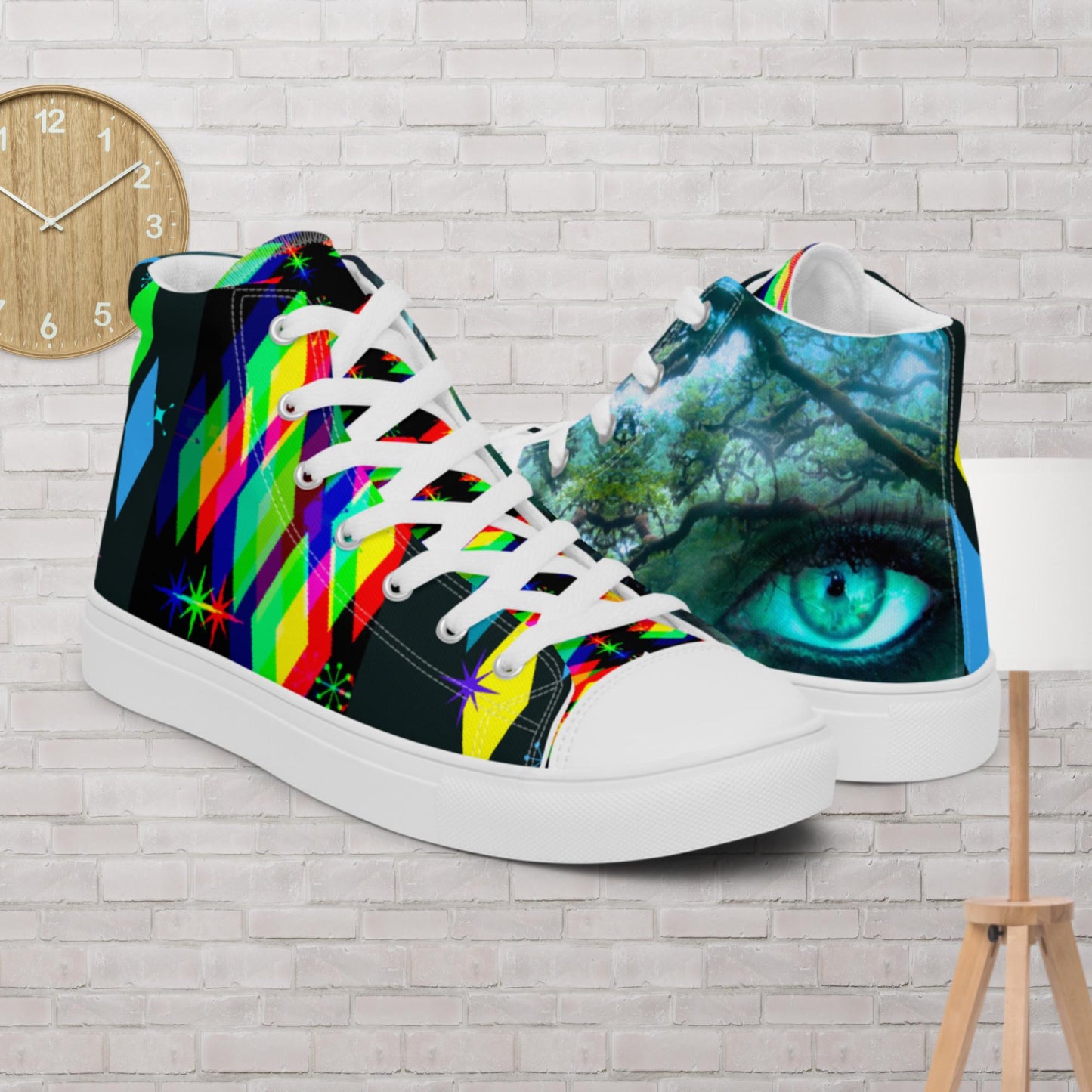 Vintage Retro Mid-Century, EYES, Diamonds, Men’s high top canvas shoes