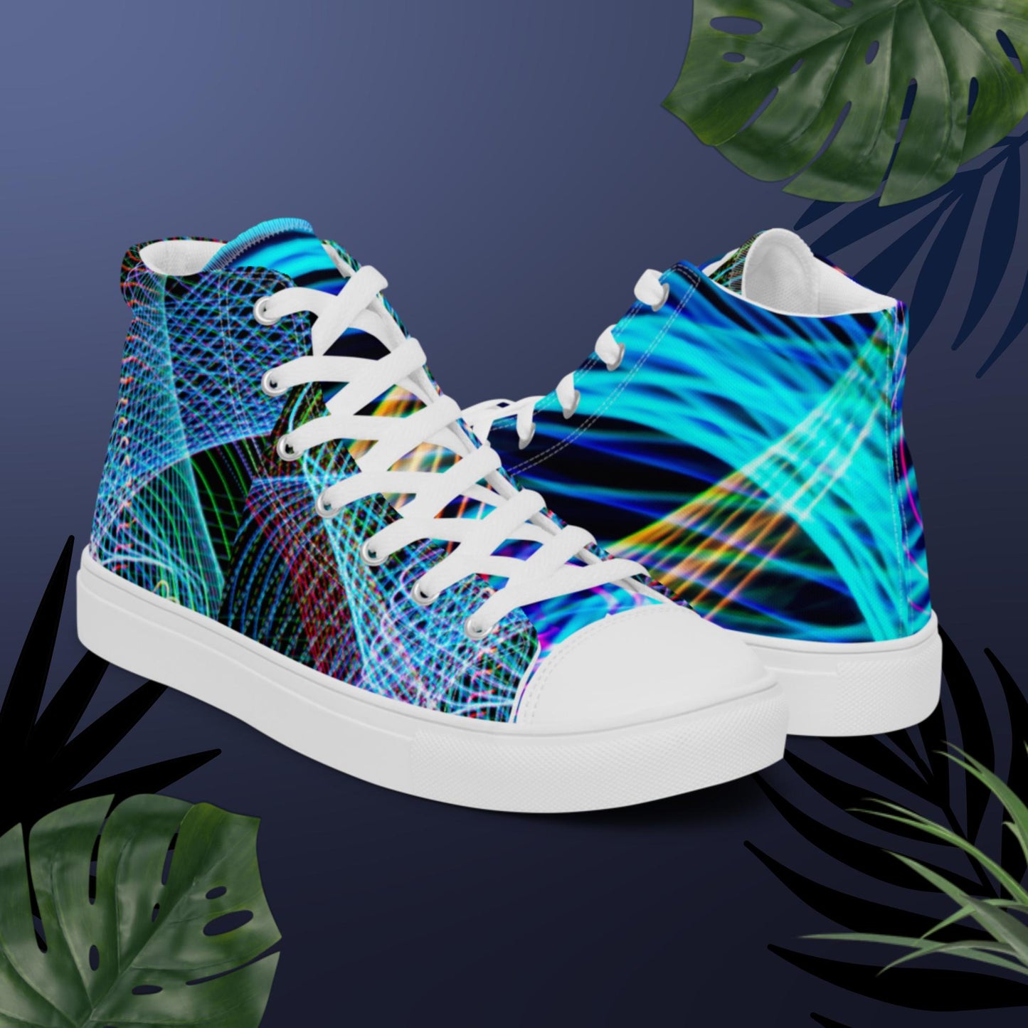 Abstract Freezelight Curves, Men’s high top canvas shoes
