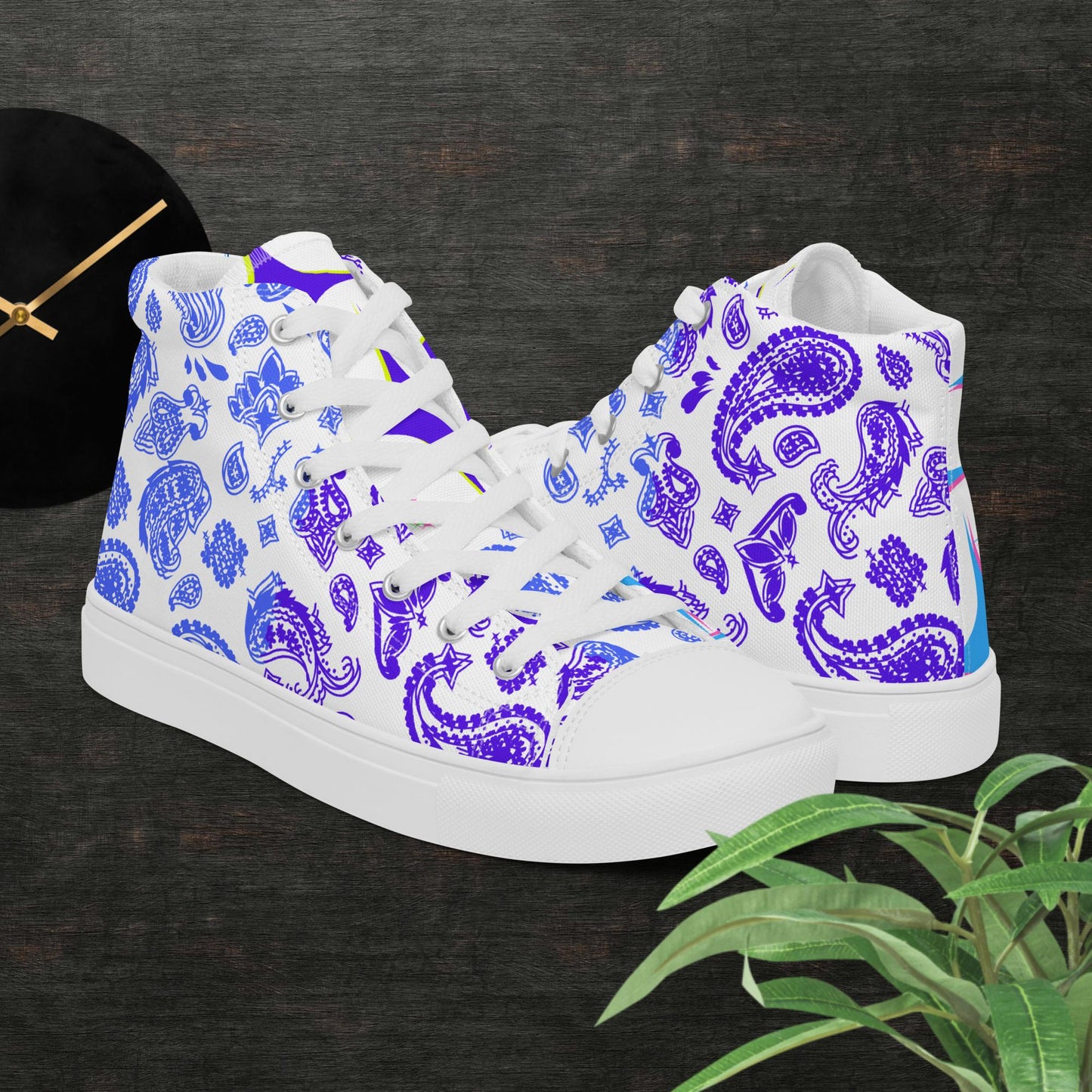 Sparkling Stars, Parsley, Bandana, Men’s high top canvas shoes